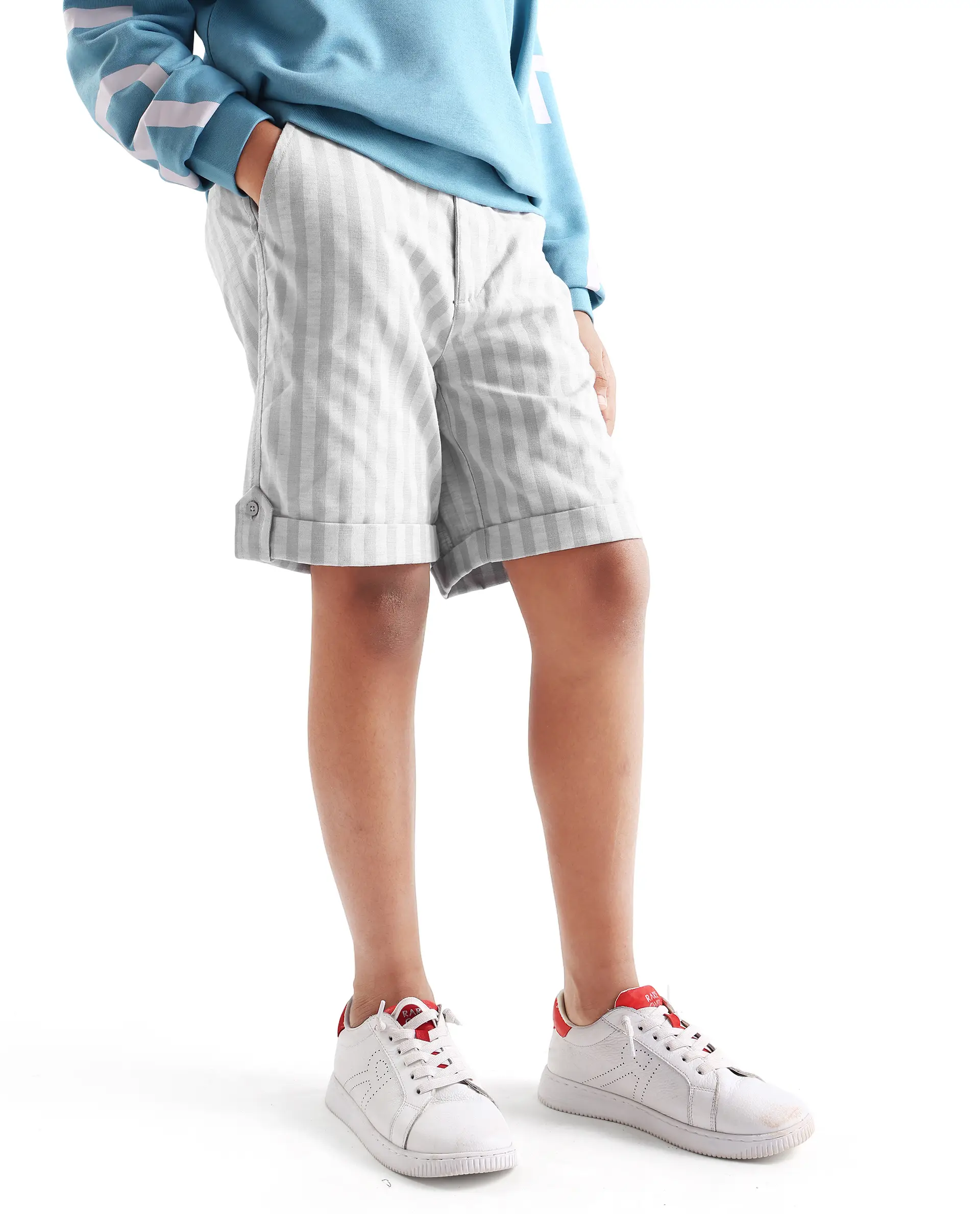 Rare Ones Kids Danni Light Green Polyester Striped Drawstring Closure Regular Fit Shorts - Image 2