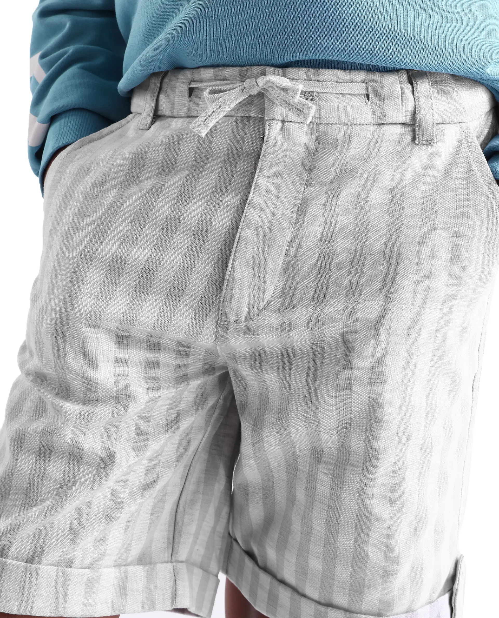 Rare Ones Kids Danni Light Green Polyester Striped Drawstring Closure Regular Fit Shorts - Image 3