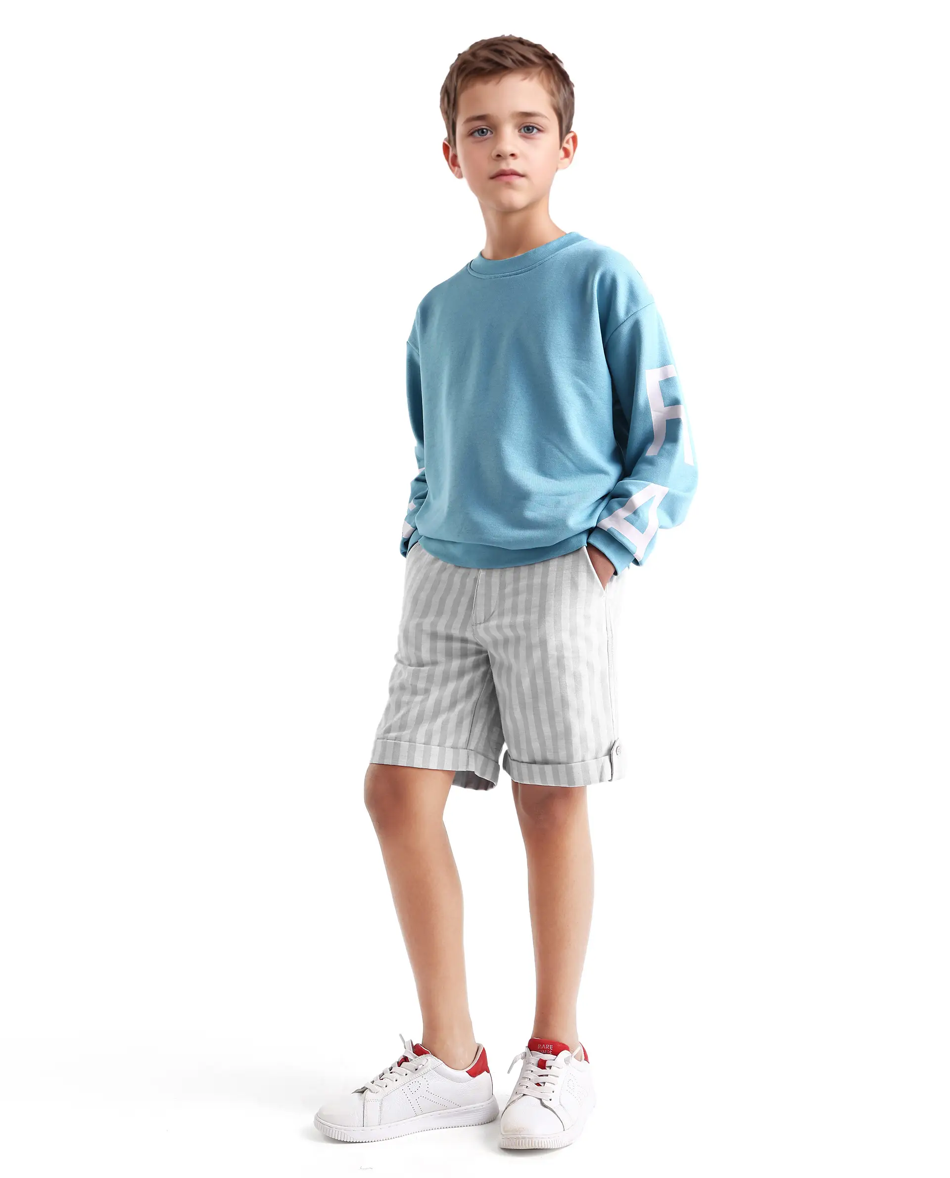 Rare Ones Kids Danni Light Green Polyester Striped Drawstring Closure Regular Fit Shorts - Image 5