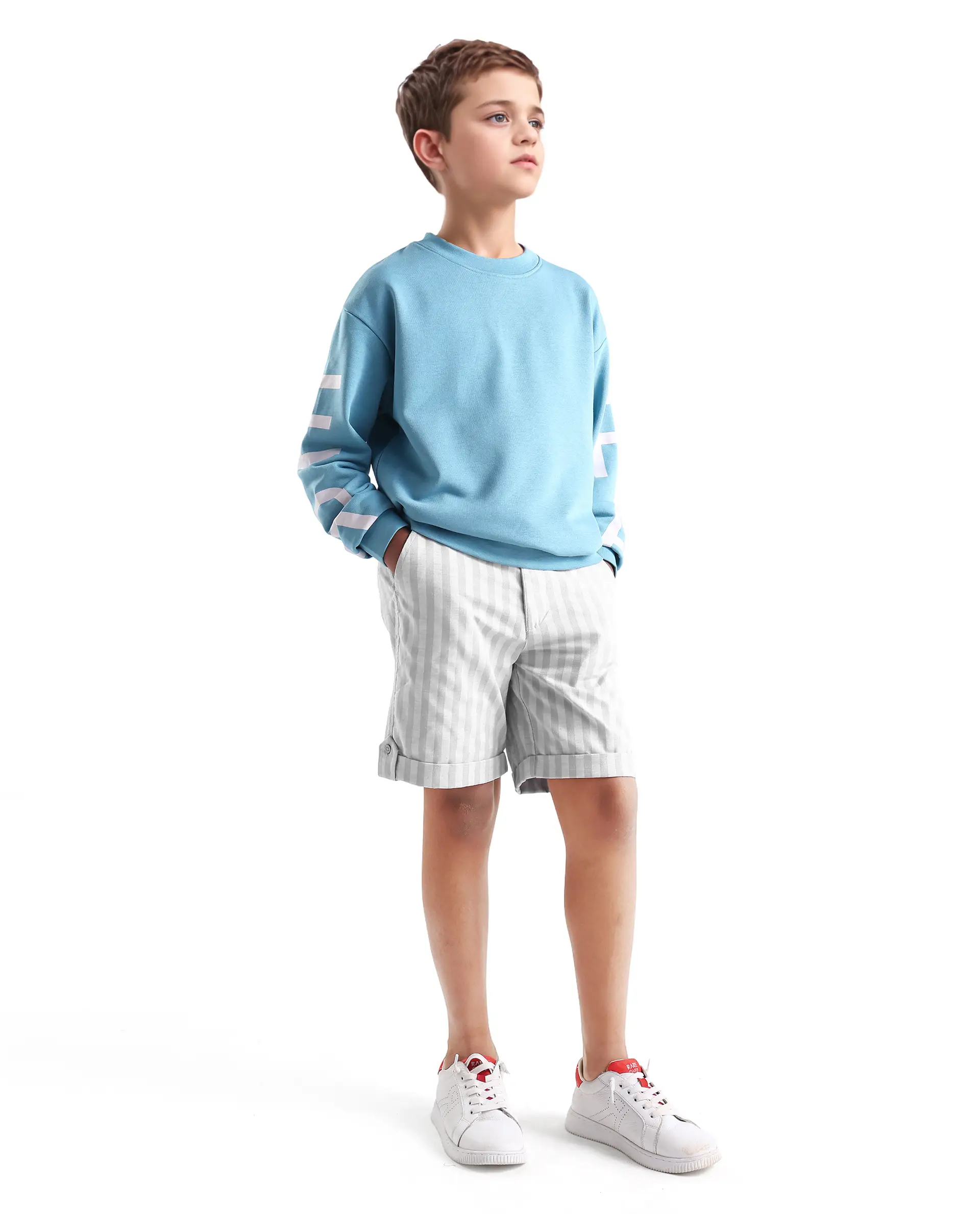 Rare Ones Kids Danni Light Green Polyester Striped Drawstring Closure Regular Fit Shorts - Image 6