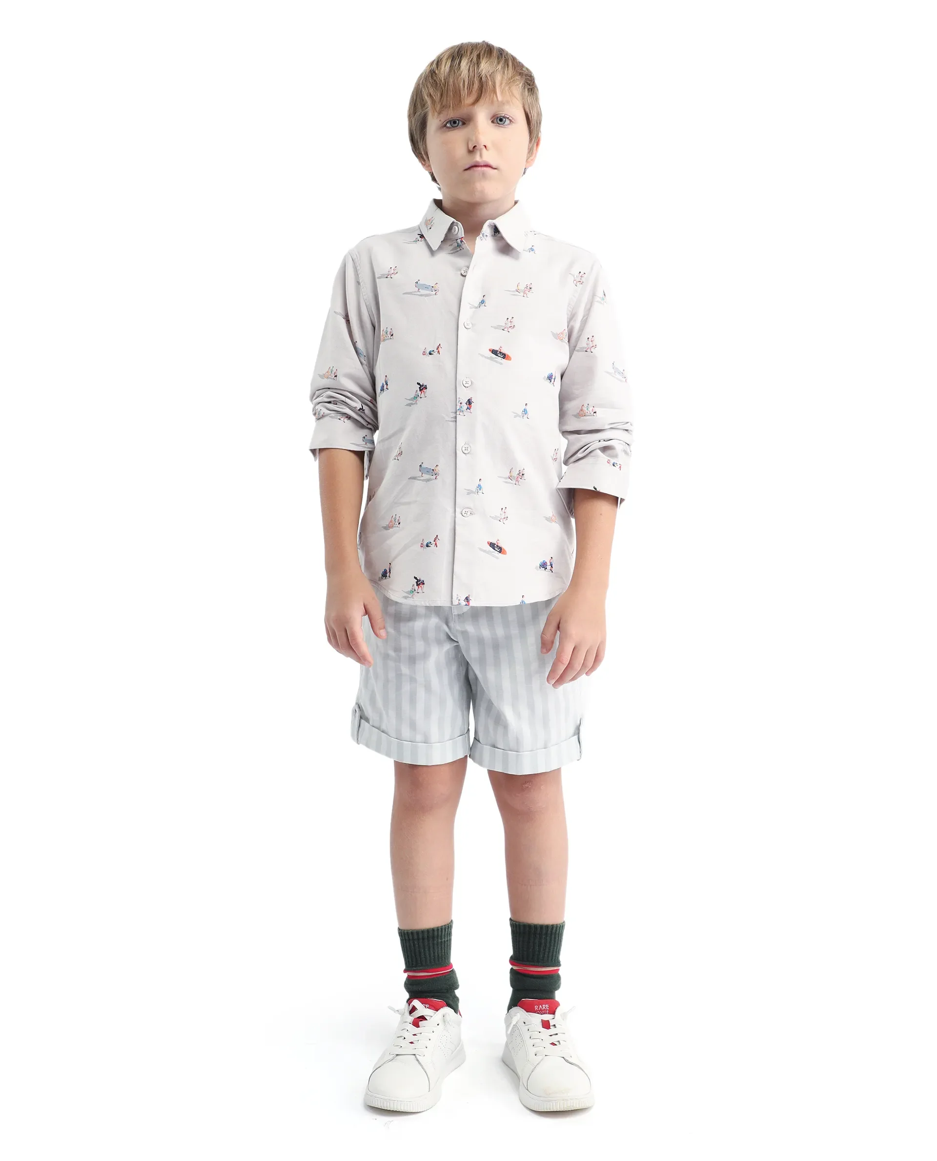 Rare Ones Kids Danni Light Grey Polyester Striped Button & Zip Closure Regular Fit Shorts - Image 3