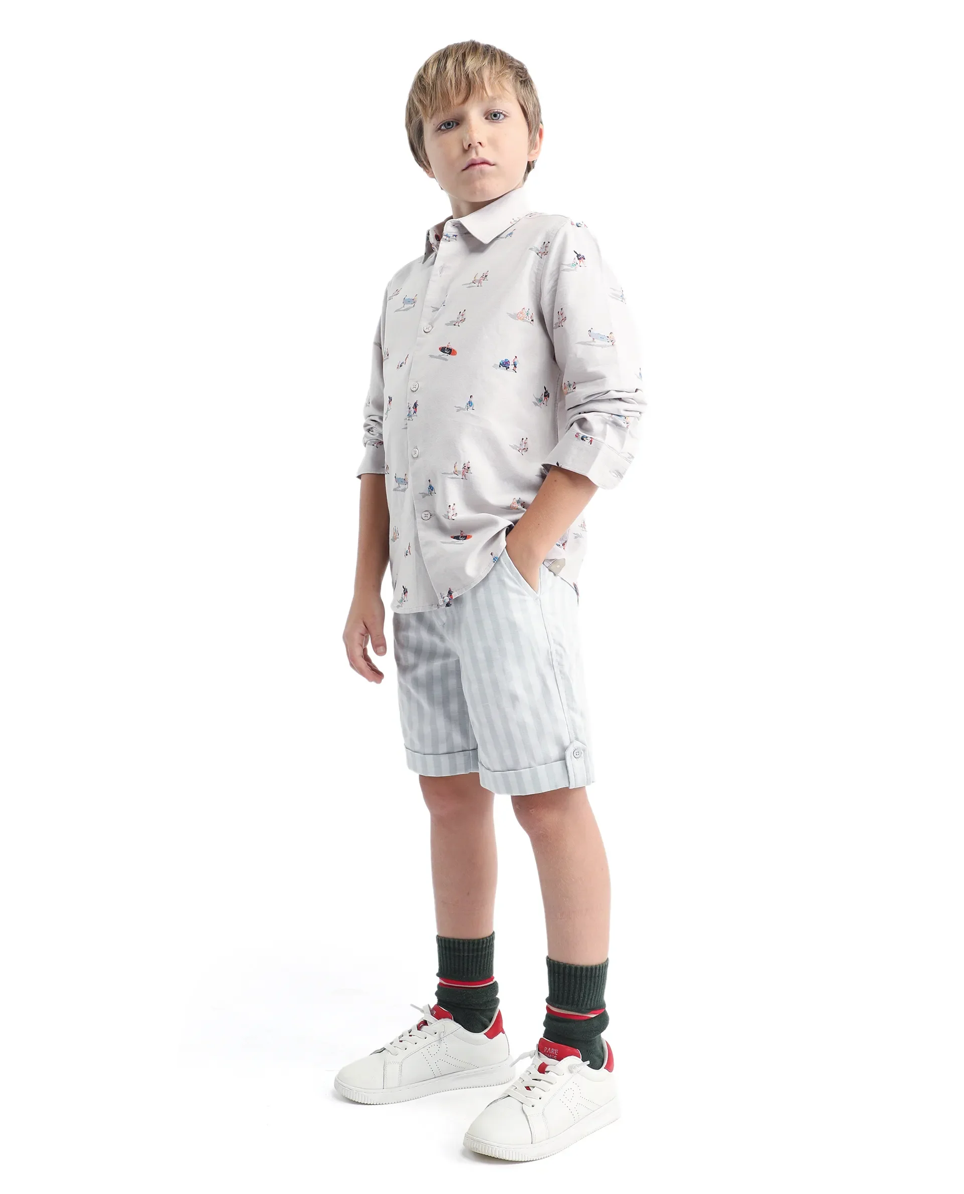 Rare Ones Kids Danni Light Grey Polyester Striped Button & Zip Closure Regular Fit Shorts - Image 5