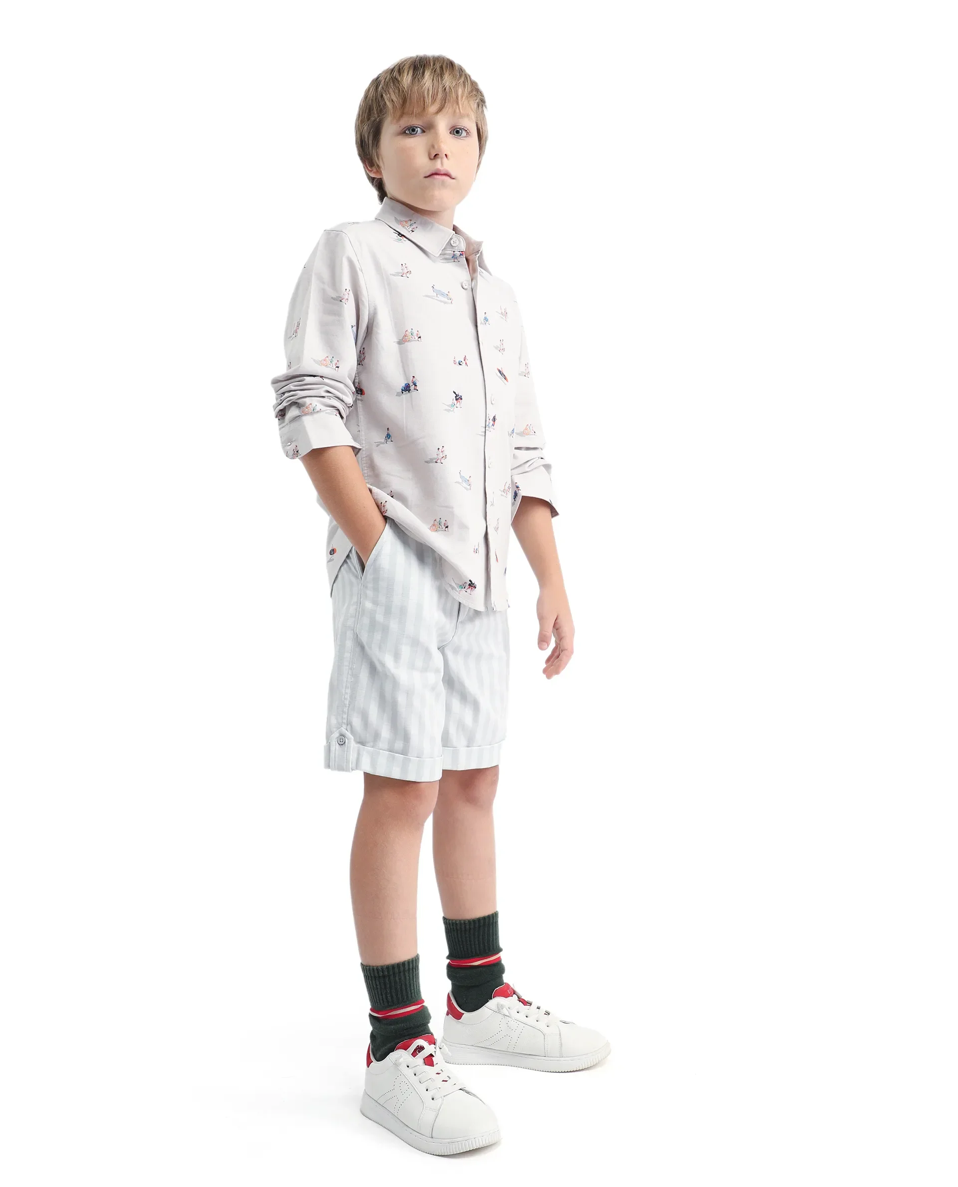 Rare Ones Kids Danni Light Grey Polyester Striped Button & Zip Closure Regular Fit Shorts - Image 6