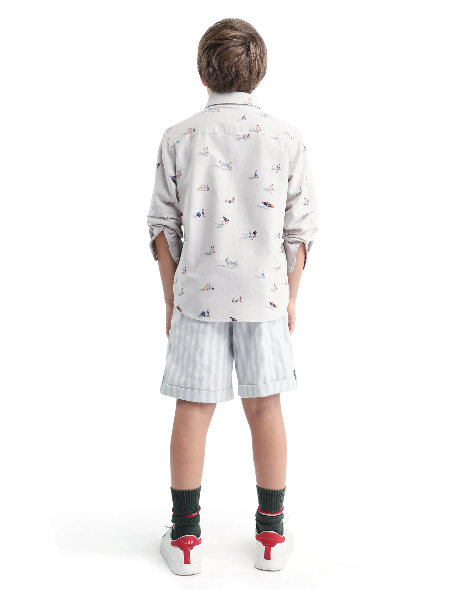 Rare Ones Kids Danni Light Grey Polyester Striped Button & Zip Closure Regular Fit Shorts - Image 7