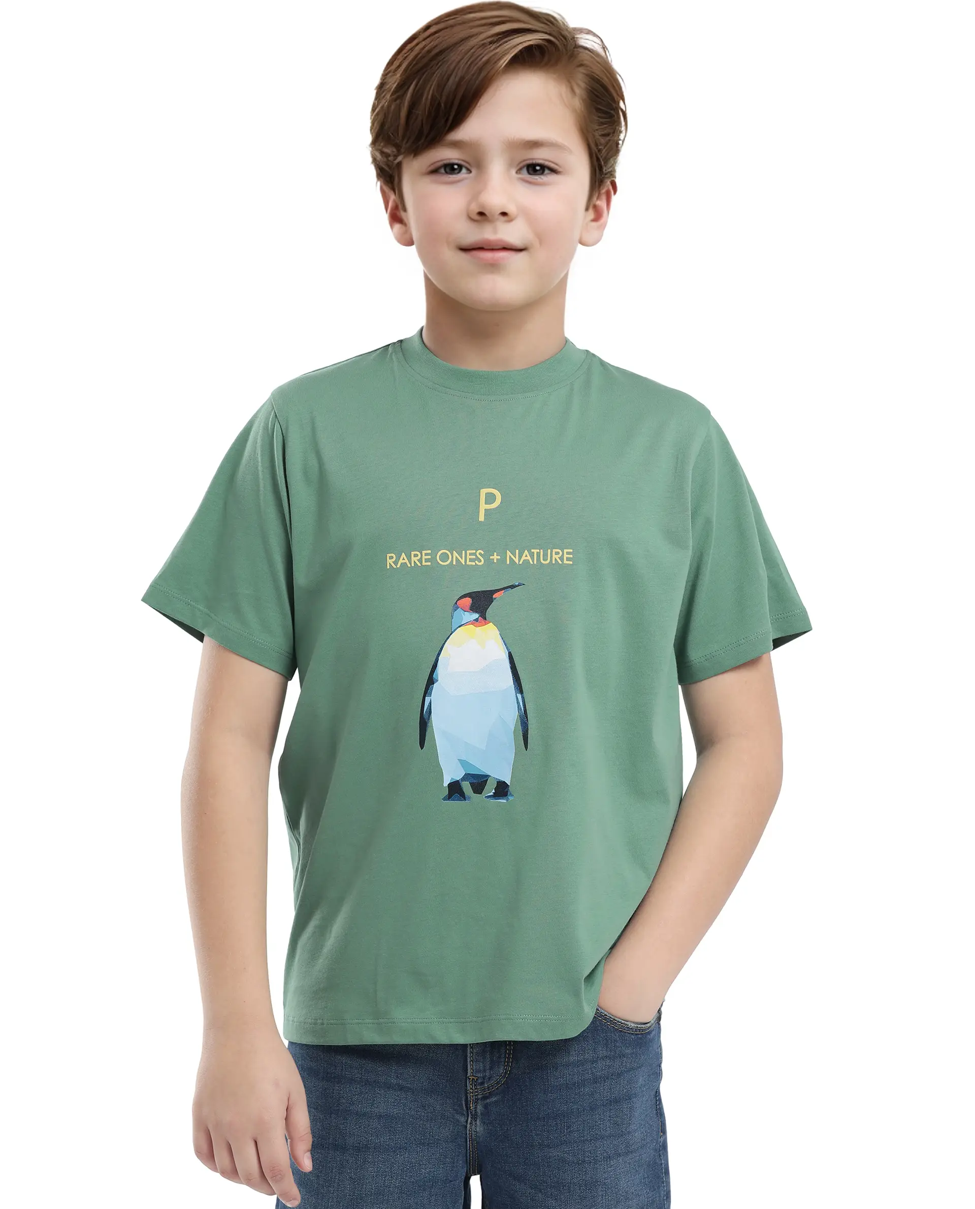 Rare Ones Kids Dawn Green Cotton Half Sleeve Solid Slip-On Closure Regular Fit T-Shirt - Image 5