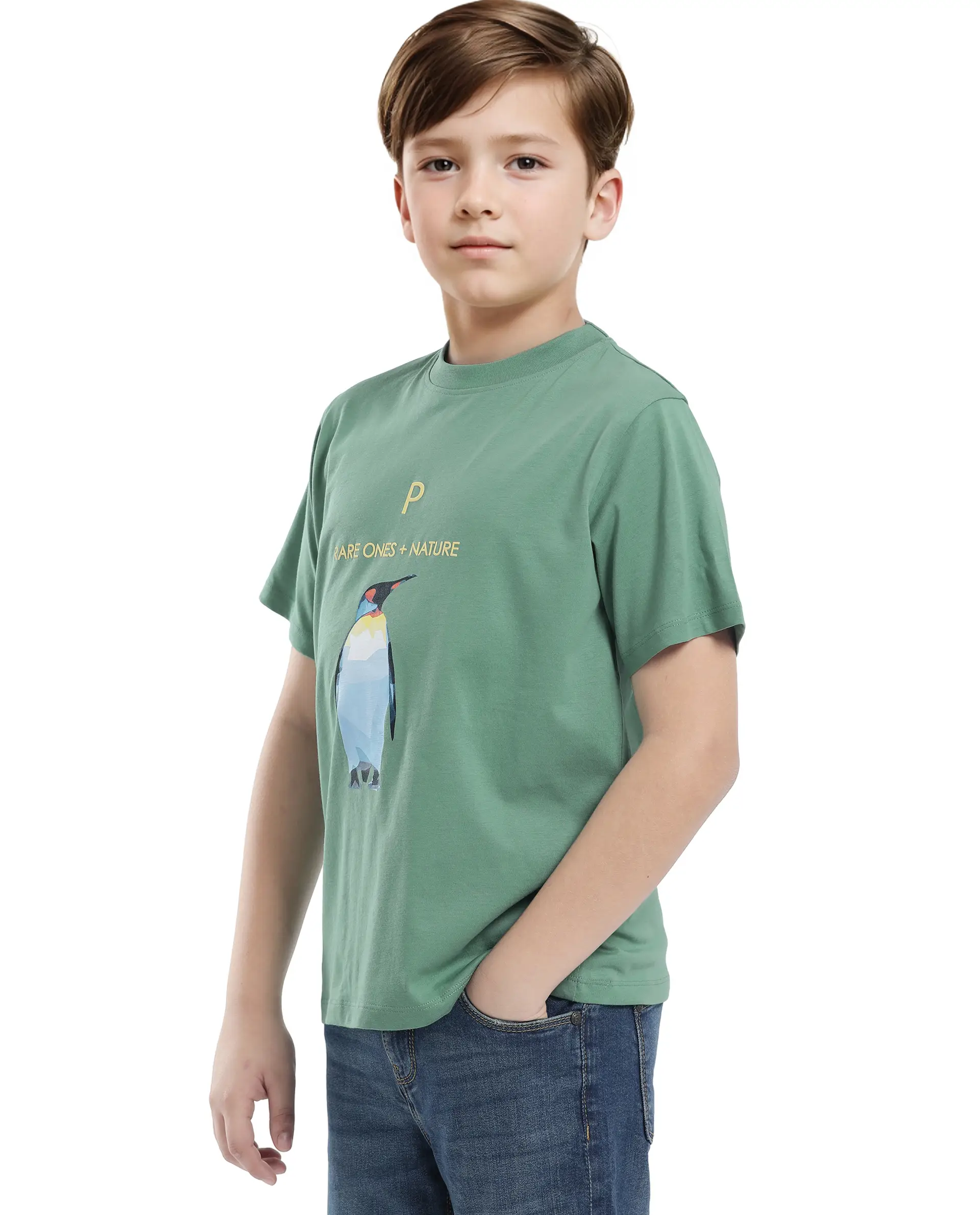 Rare Ones Kids Dawn Green Cotton Half Sleeve Solid Slip-On Closure Regular Fit T-Shirt - Image 6