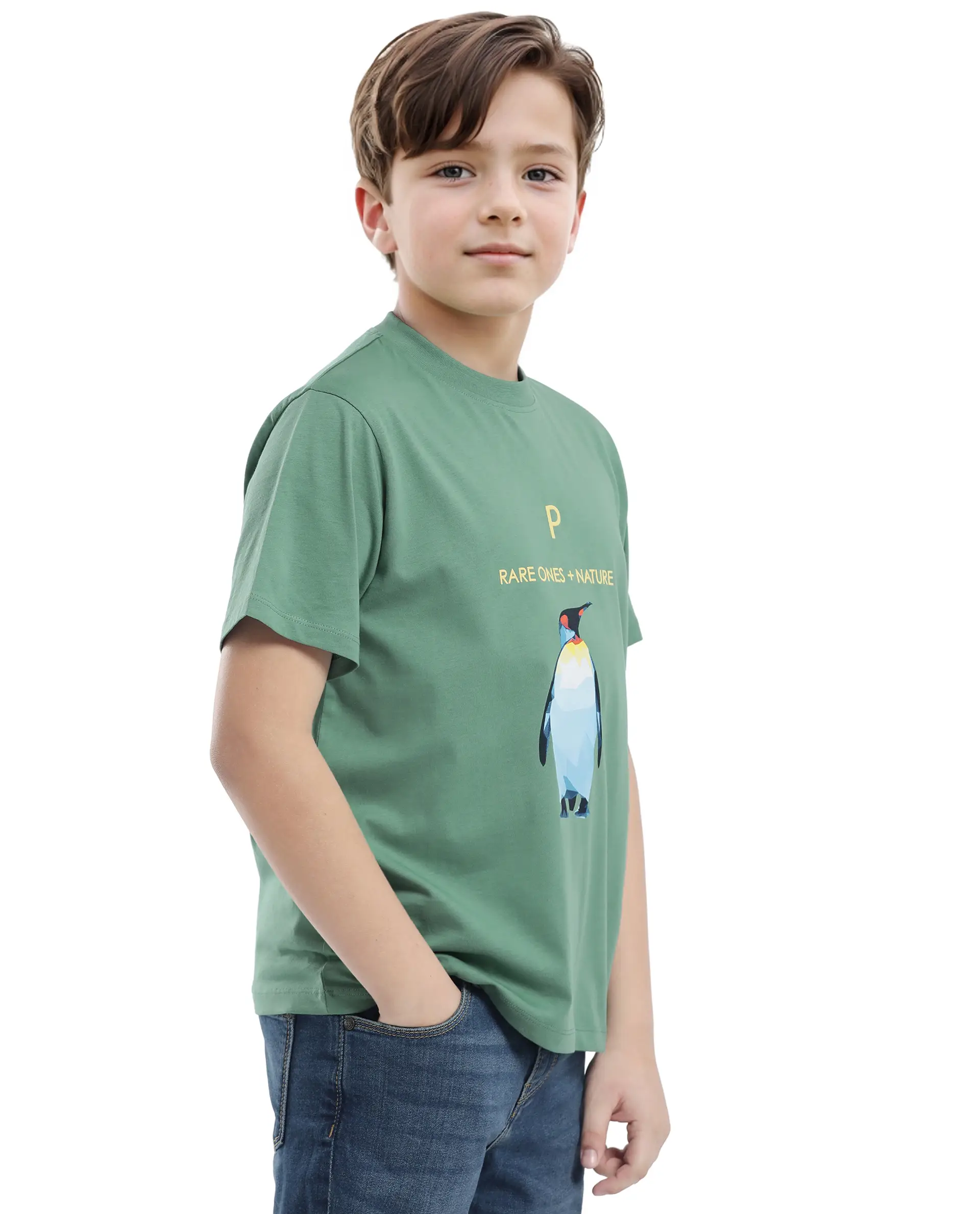 Rare Ones Kids Dawn Green Cotton Half Sleeve Solid Slip-On Closure Regular Fit T-Shirt - Image 7