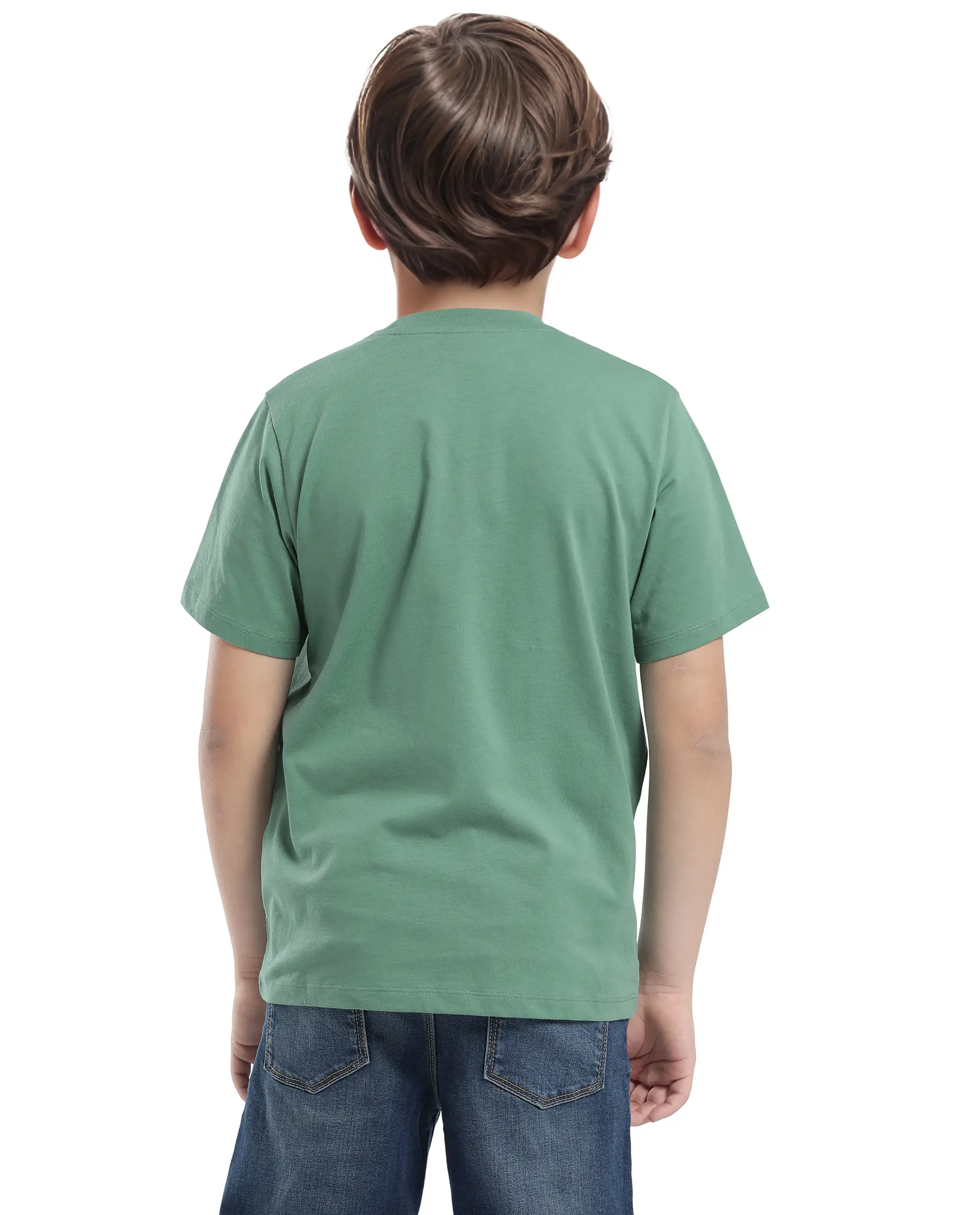 Rare Ones Kids Dawn Green Cotton Half Sleeve Solid Slip-On Closure Regular Fit T-Shirt - Image 8