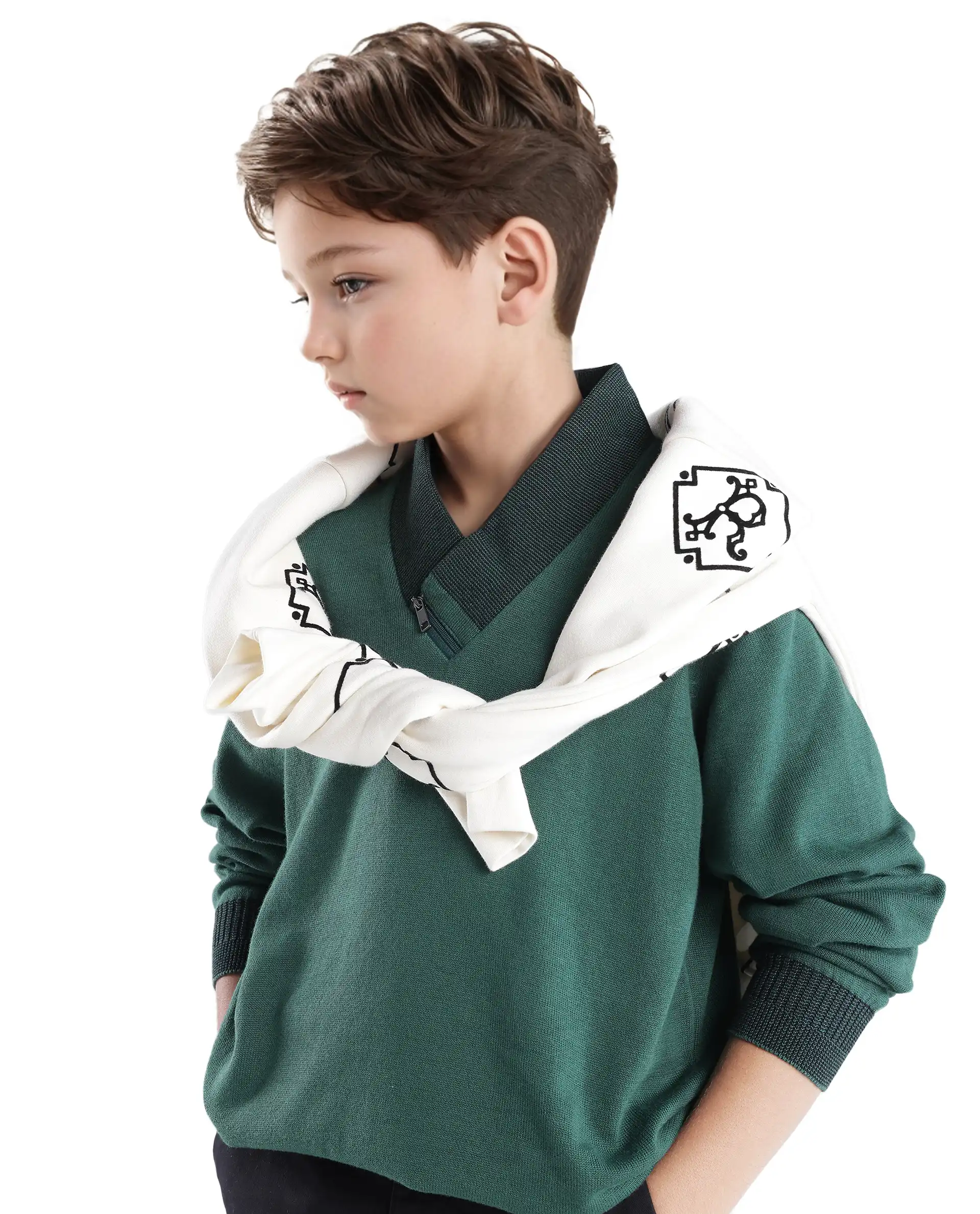 Rare Ones Kids Denv Dark Green (Teal) Full Sleeve Casual Zipper Regular Sweater