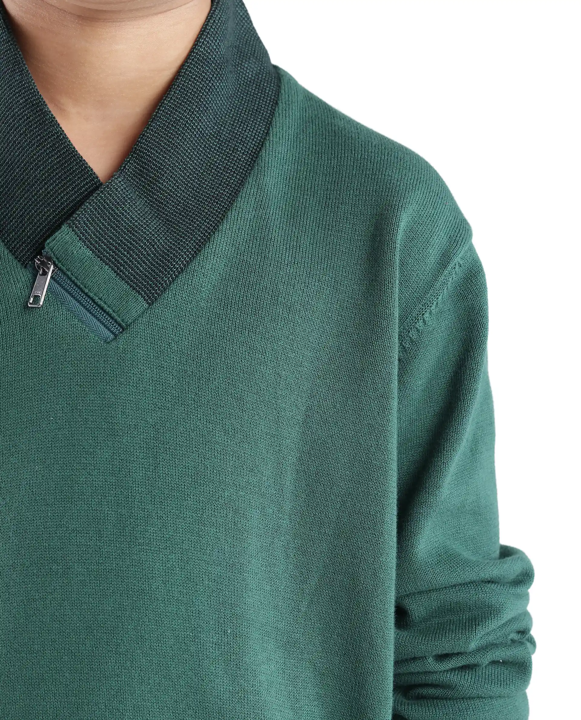 Rare Ones Kids Denv Dark Green (Teal) Full Sleeve Casual Zipper Regular Sweater - Image 2
