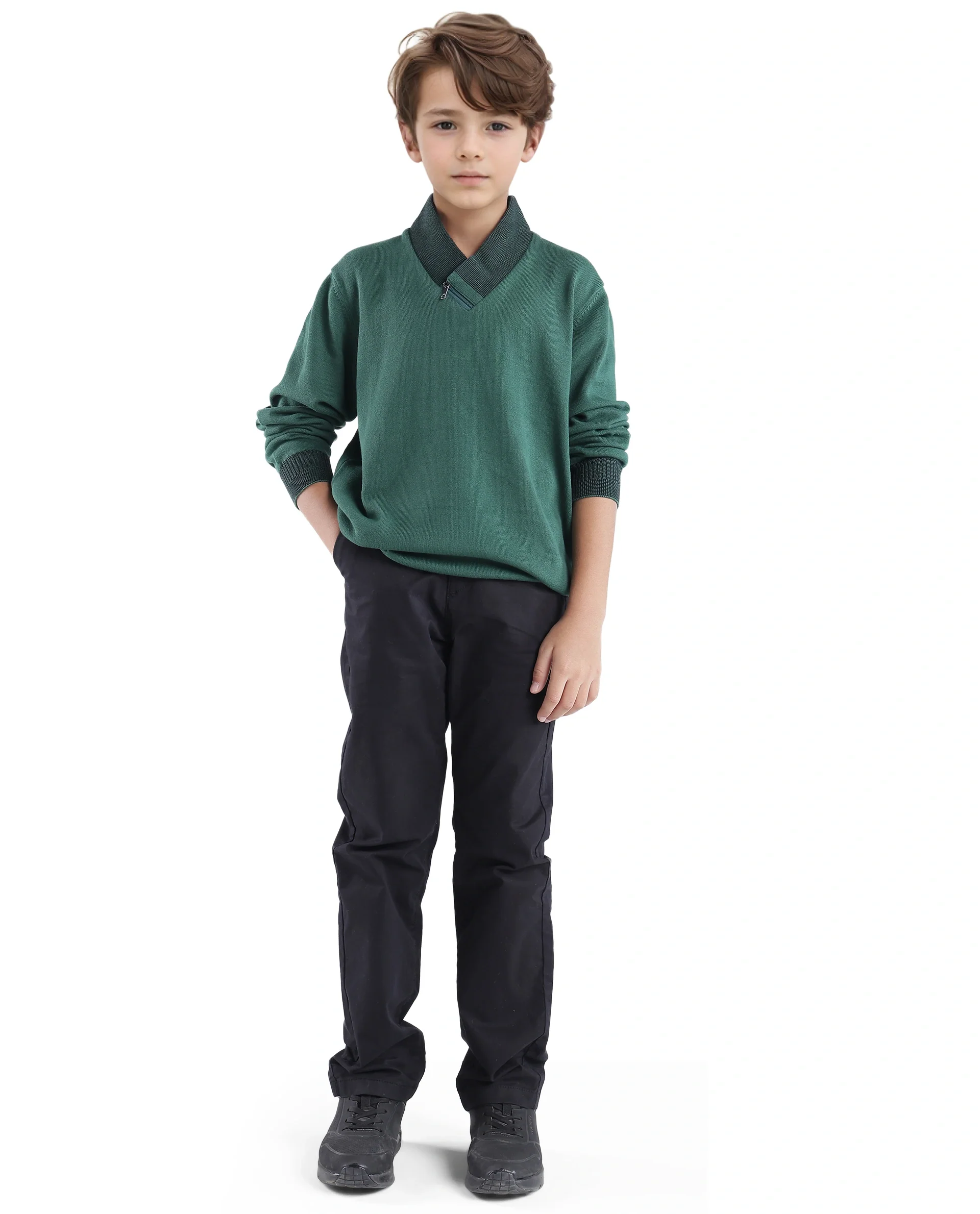 Rare Ones Kids Denv Dark Green (Teal) Full Sleeve Casual Zipper Regular Sweater - Image 4