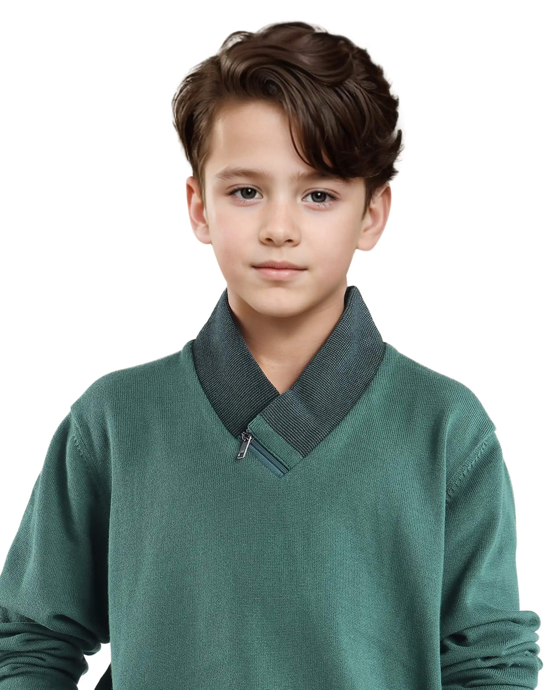 Rare Ones Kids Denv Dark Green (Teal) Full Sleeve Casual Zipper Regular Sweater - Image 5