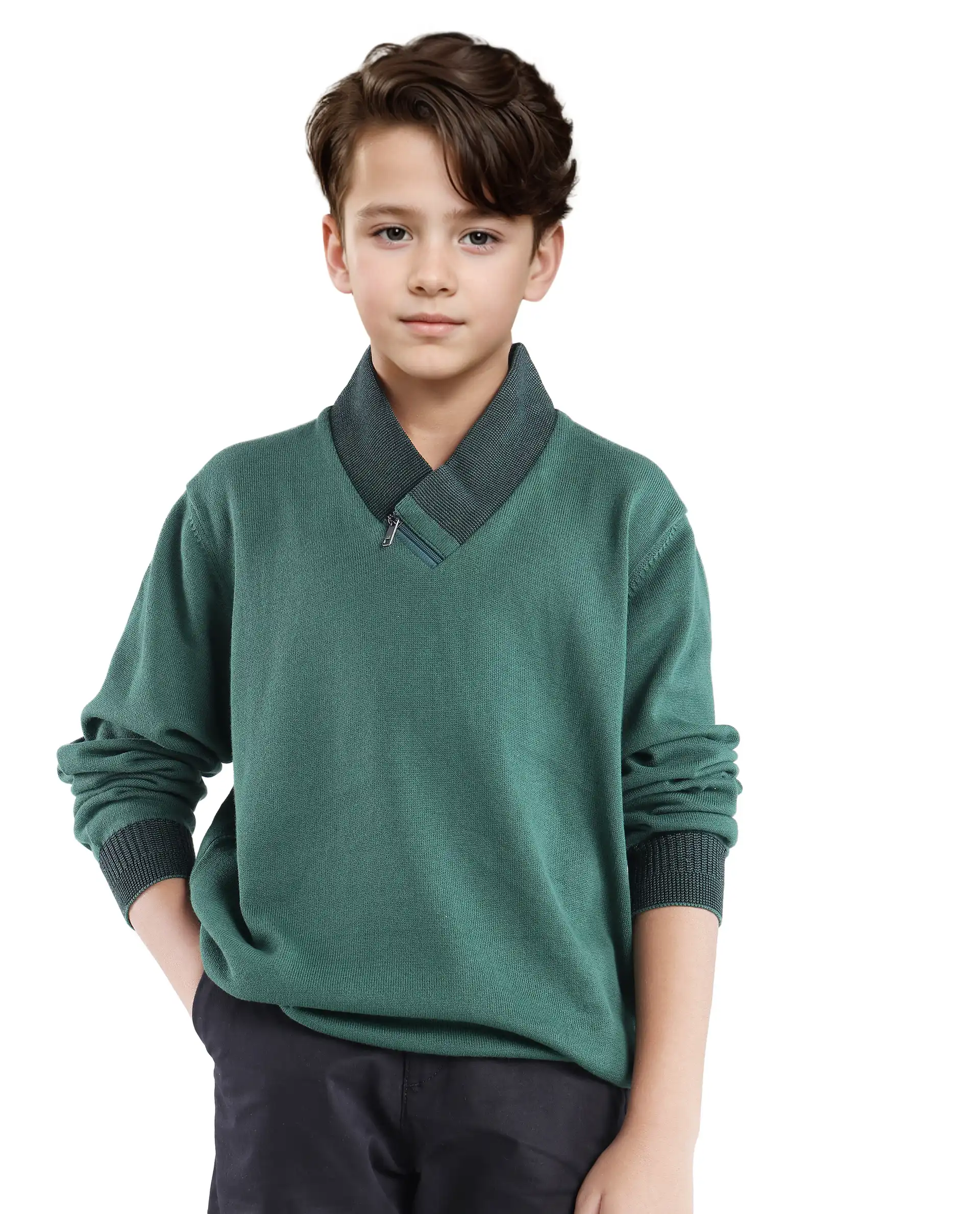 Rare Ones Kids Denv Dark Green (Teal) Full Sleeve Casual Zipper Regular Sweater - Image 6