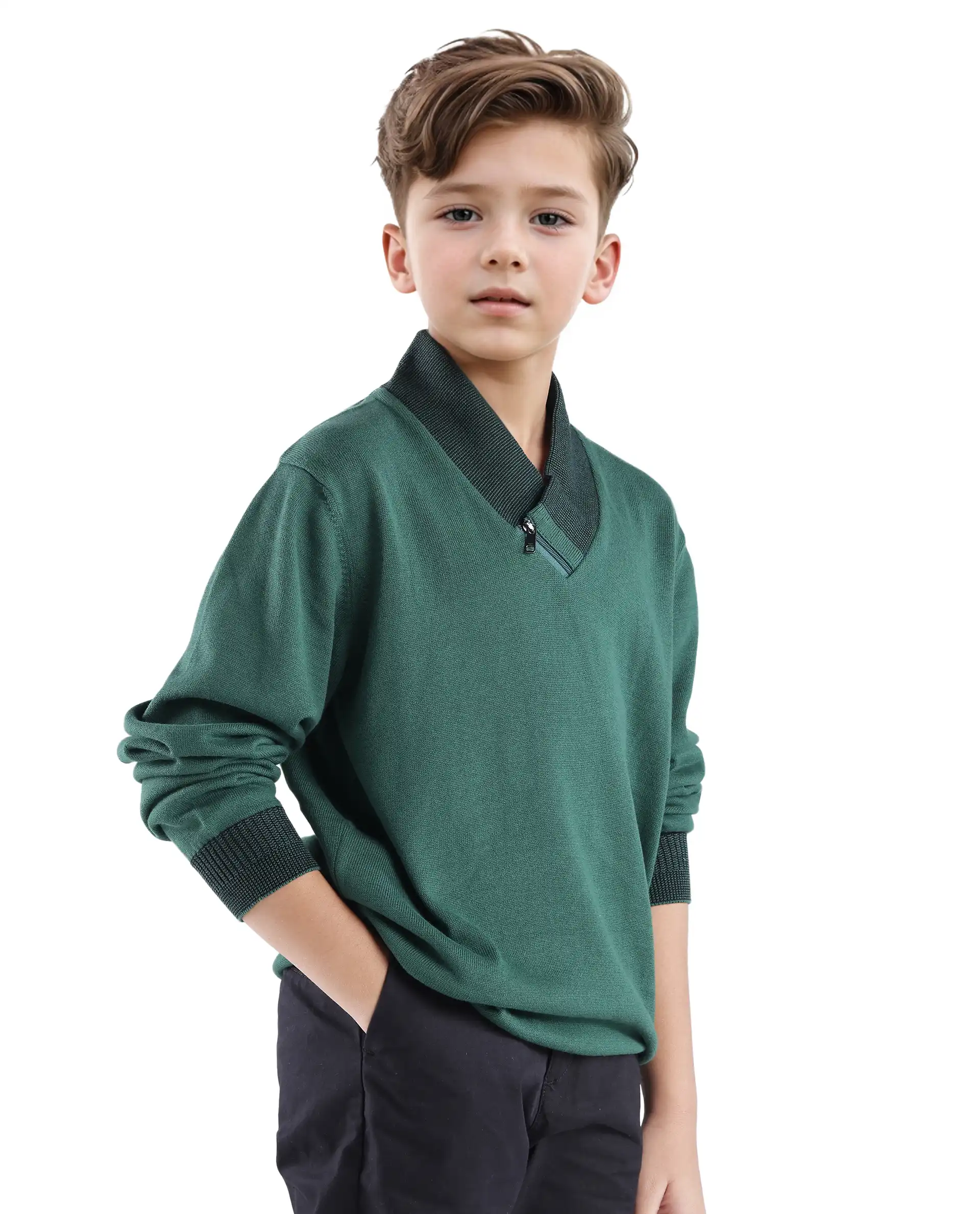 Rare Ones Kids Denv Dark Green (Teal) Full Sleeve Casual Zipper Regular Sweater - Image 7