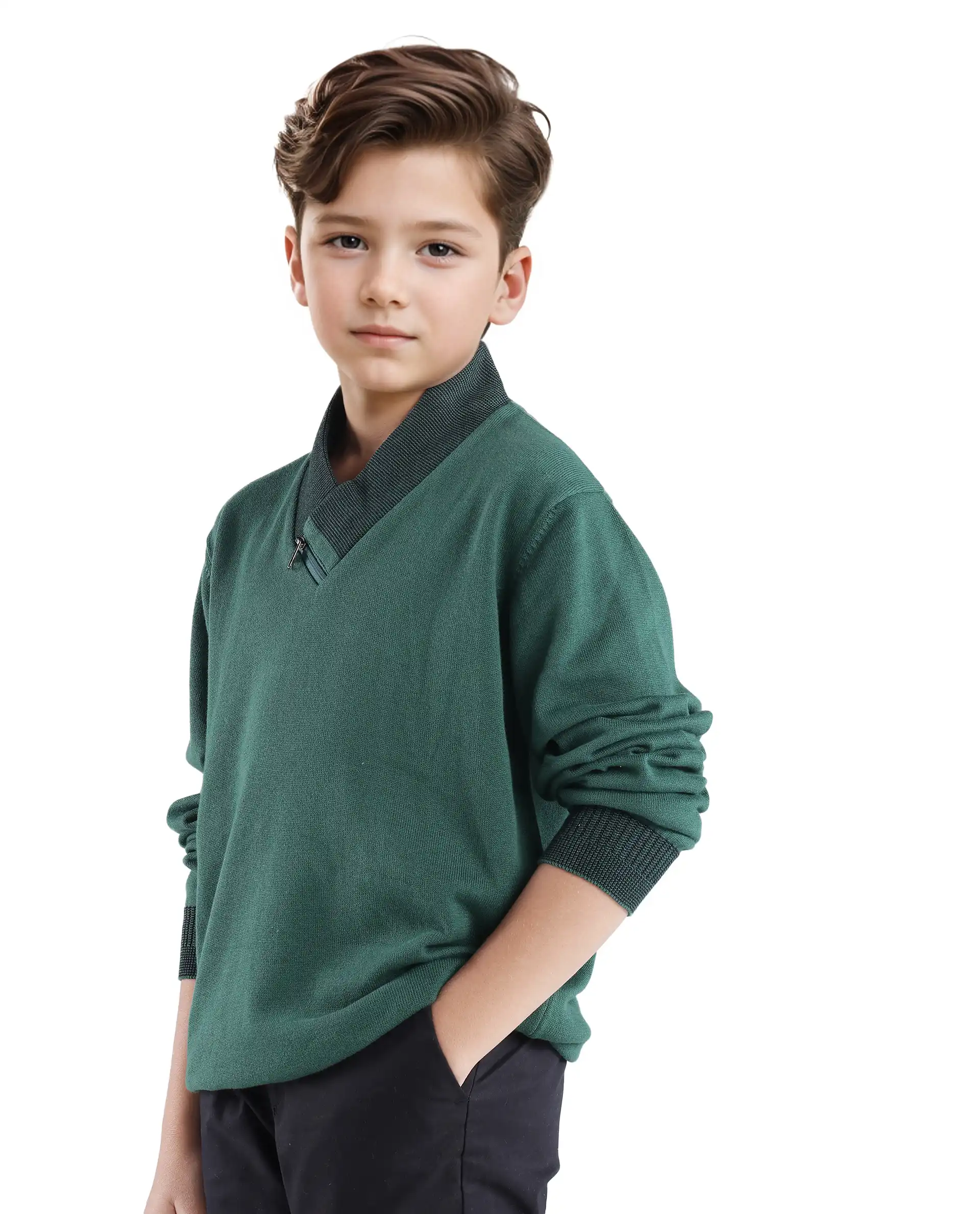Rare Ones Kids Denv Dark Green (Teal) Full Sleeve Casual Zipper Regular Sweater - Image 8