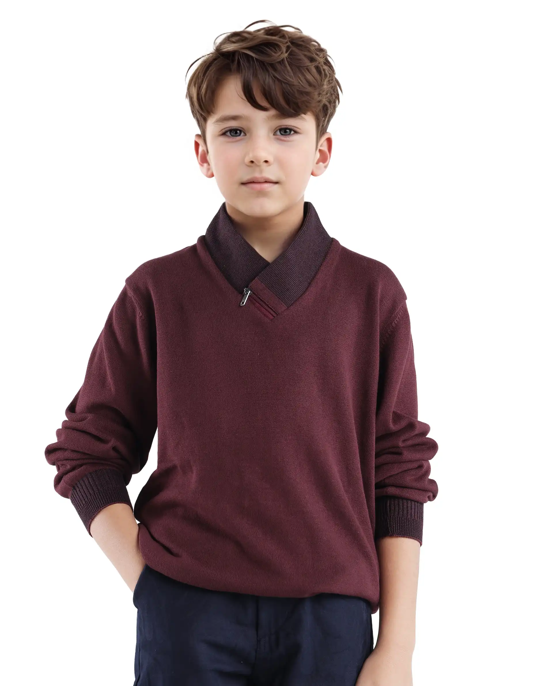 Rare Ones Kids Denv Maroon Full Sleeve Casual Zipper Regular Sweater - Image 3