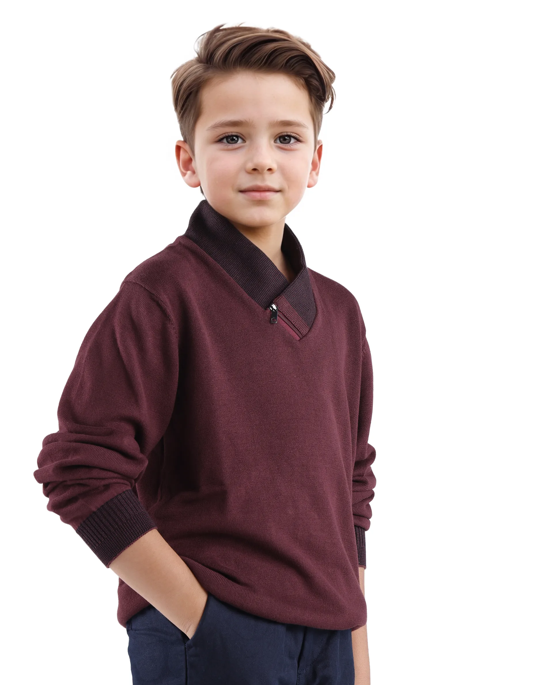 Rare Ones Kids Denv Maroon Full Sleeve Casual Zipper Regular Sweater - Image 4