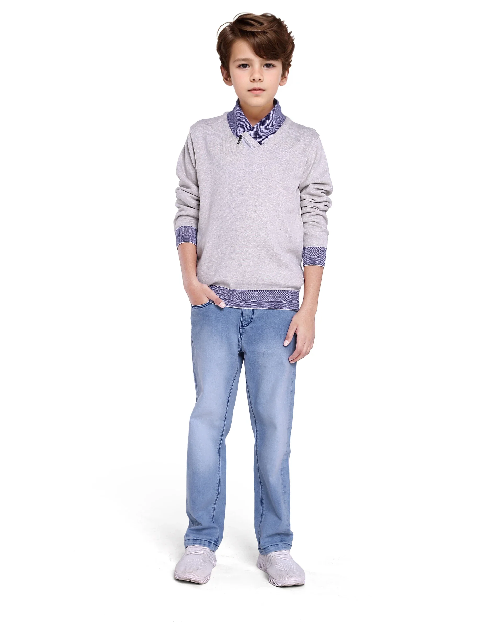 Rare Ones Kids Denv Melange Grey Full Sleeve Casual Zipper Regular Sweater - Image 2