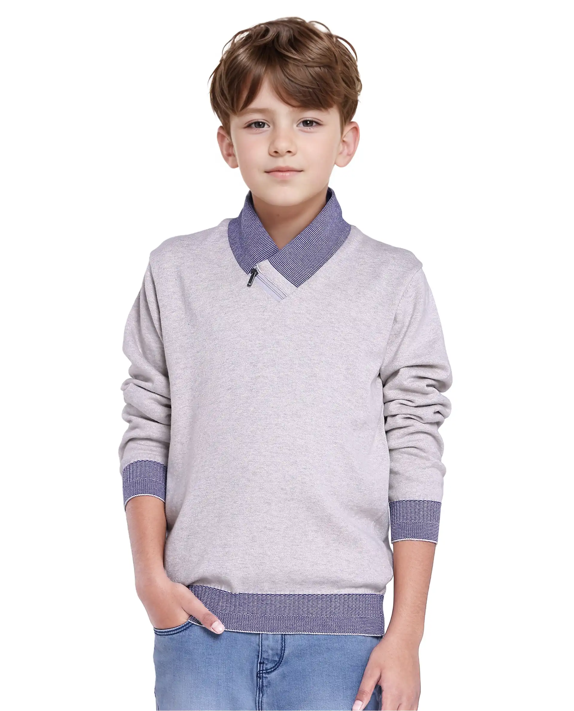 Rare Ones Kids Denv Melange Grey Full Sleeve Casual Zipper Regular Sweater - Image 4
