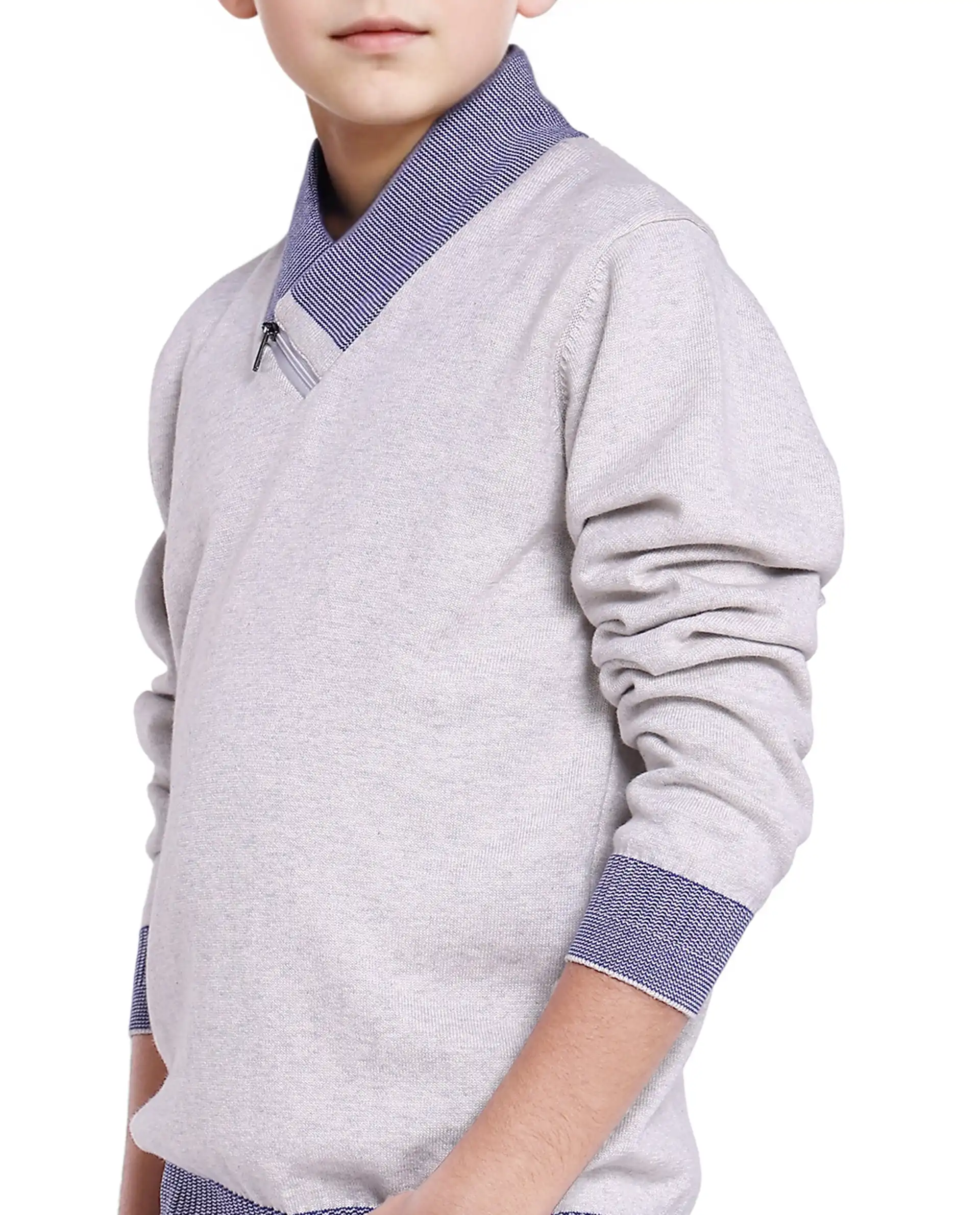 Rare Ones Kids Denv Melange Grey Full Sleeve Casual Zipper Regular Sweater - Image 5
