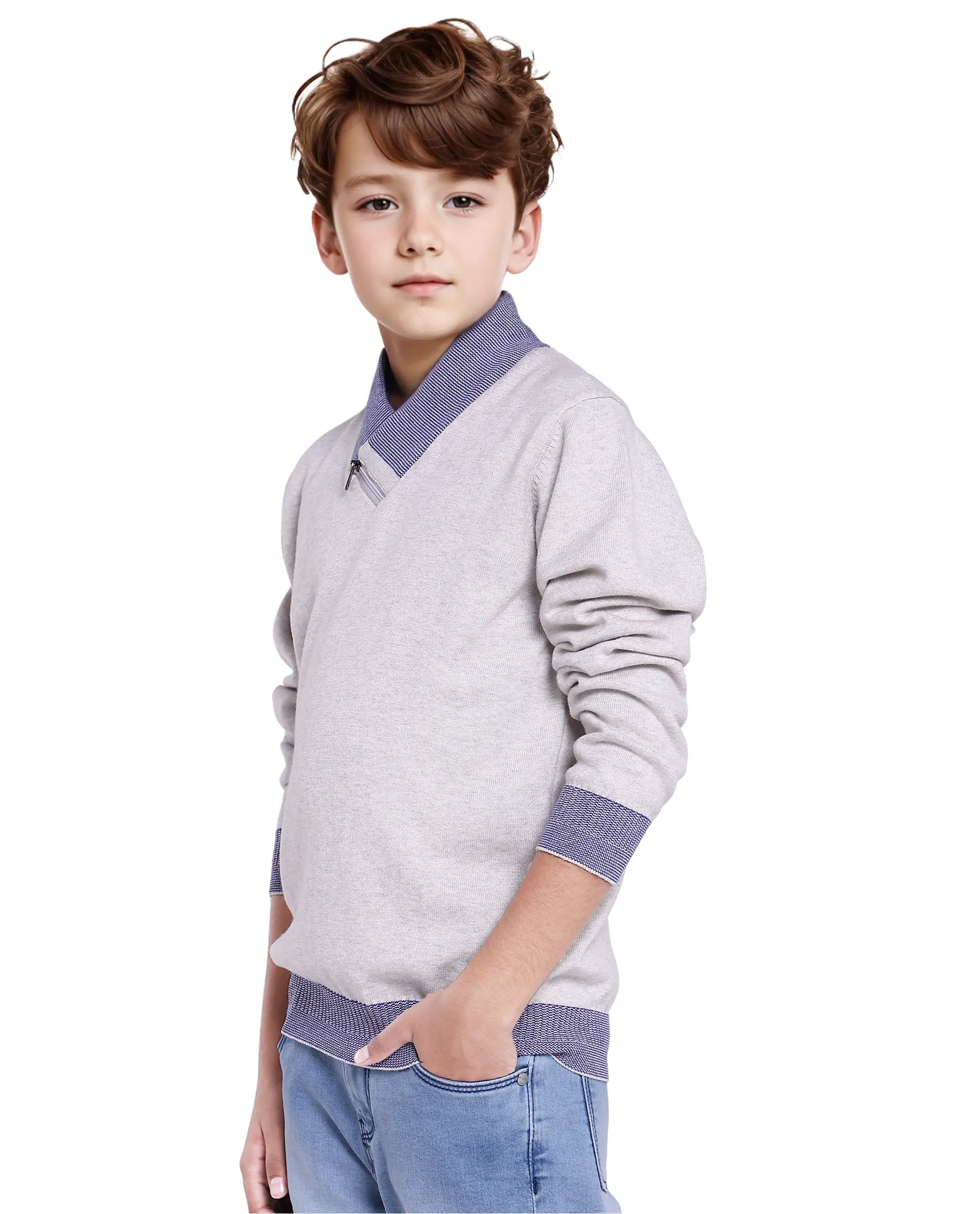 Rare Ones Kids Denv Melange Grey Full Sleeve Casual Zipper Regular Sweater - Image 6