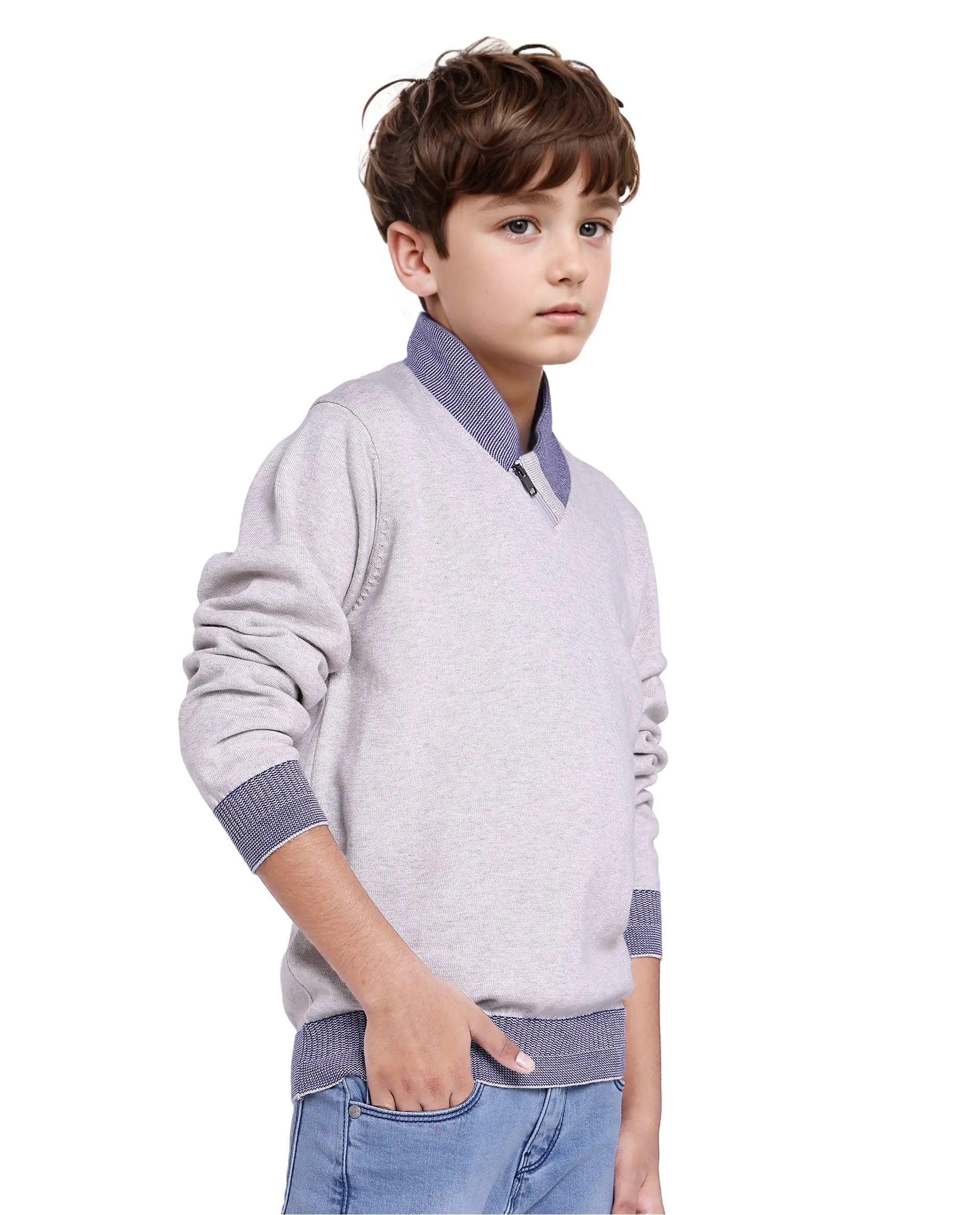 Rare Ones Kids Denv Melange Grey Full Sleeve Casual Zipper Regular Sweater - Image 7