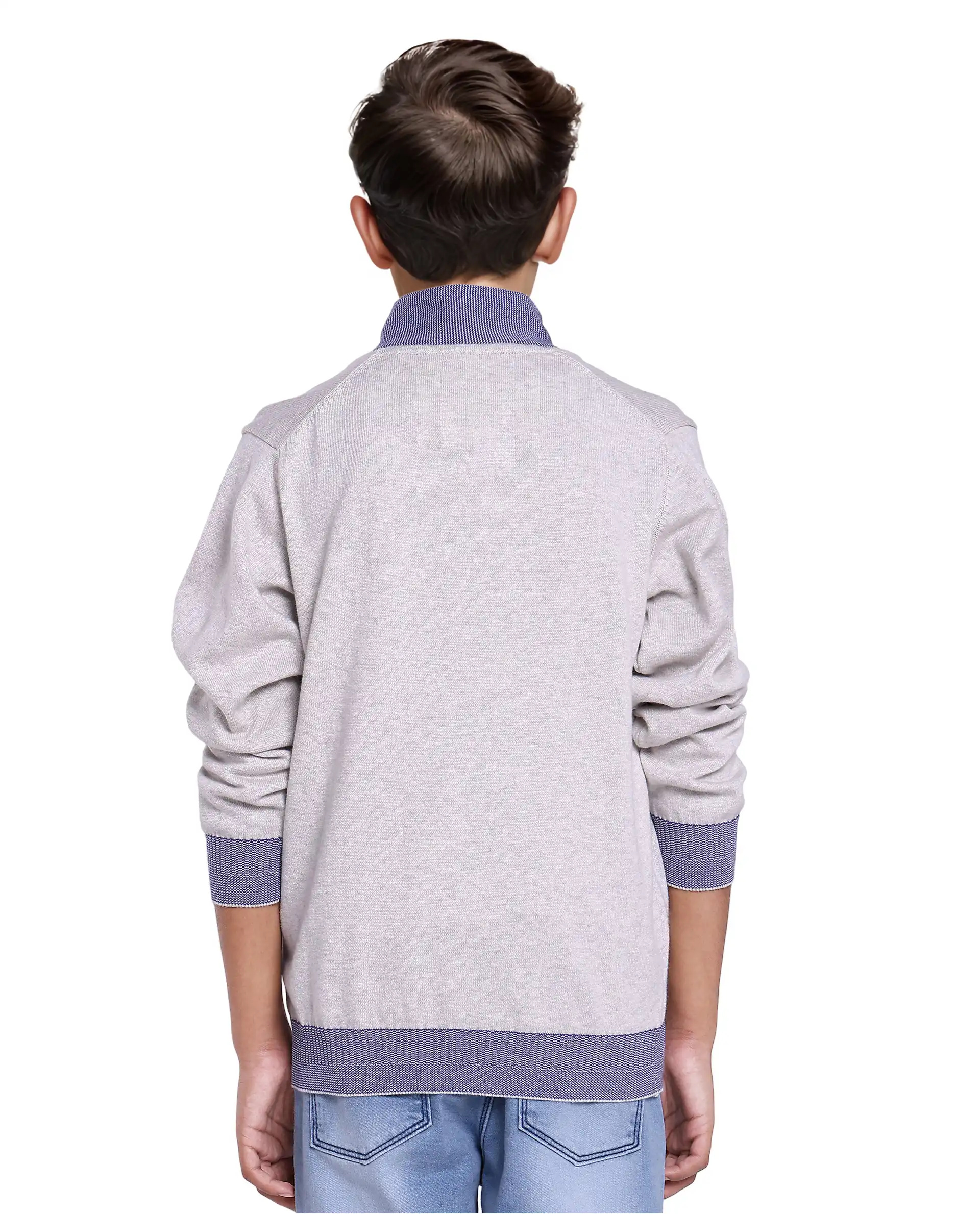 Rare Ones Kids Denv Melange Grey Full Sleeve Casual Zipper Regular Sweater - Image 8