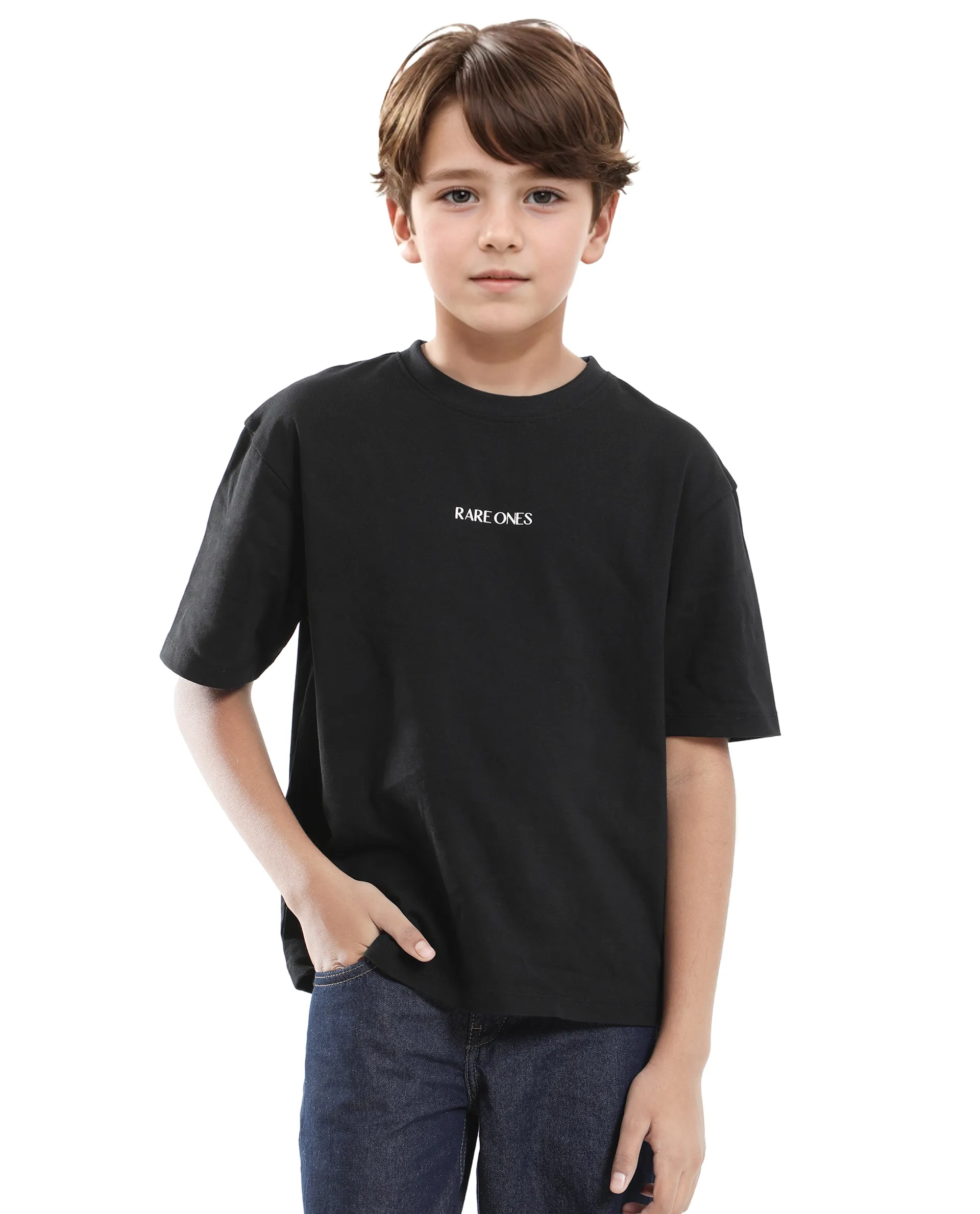 Rare Ones Kids Derion-K Black Cotton Solid Slip-On Oversized Fit T-Shirt - Image 3