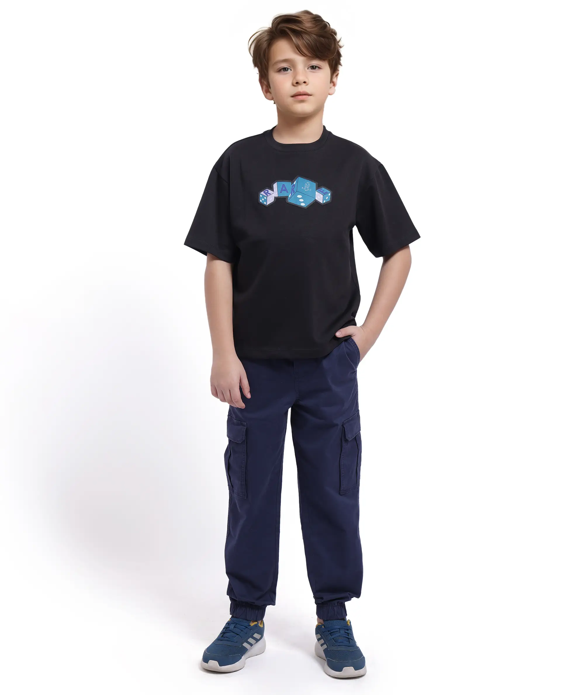 Rare Ones Kids Dice Black Cotton Half Sleeves Crew Neck Boxy Fit Applique Print T-Shirt - Image 3