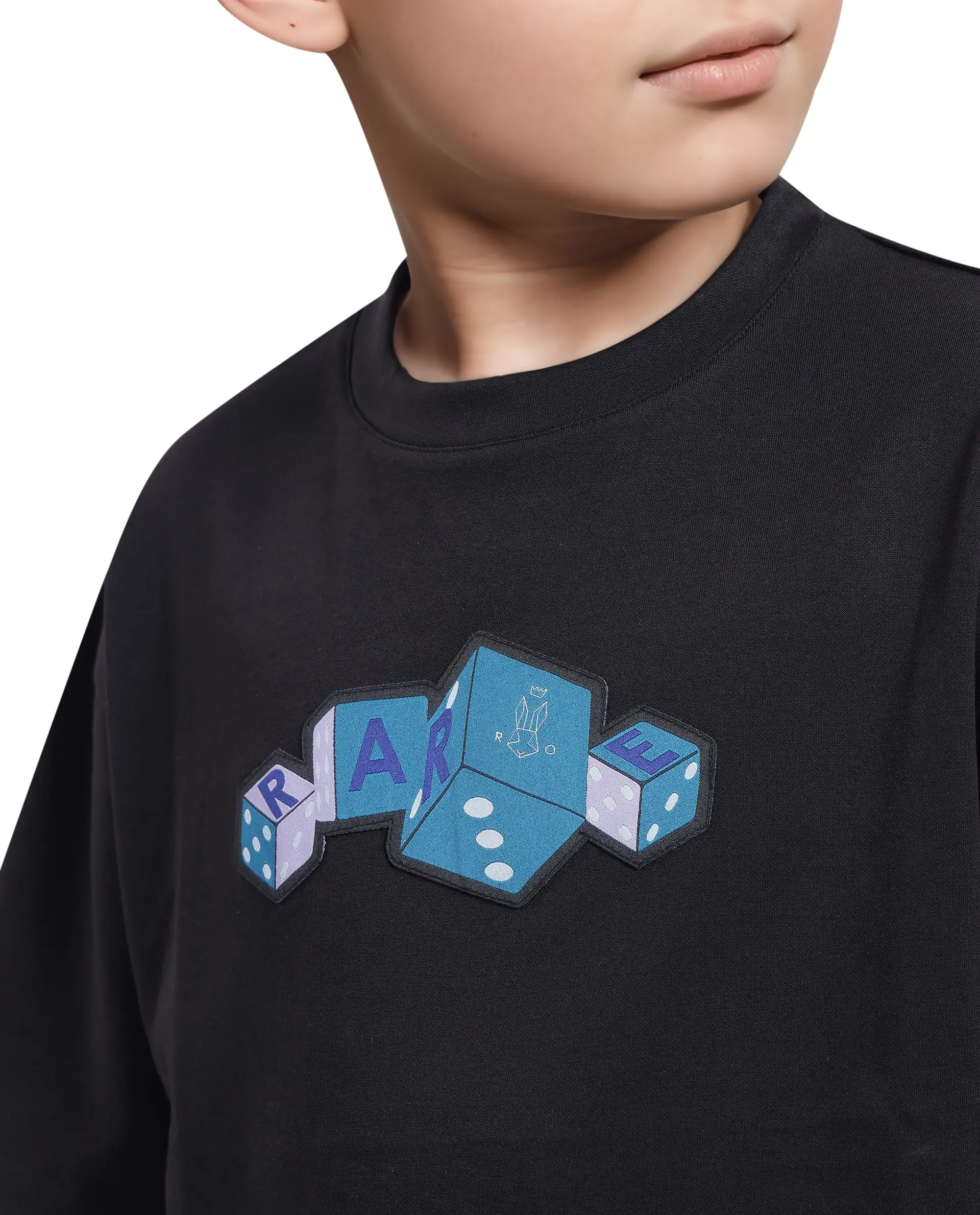 Rare Ones Kids Dice Black Cotton Half Sleeves Crew Neck Boxy Fit Applique Print T-Shirt - Image 4