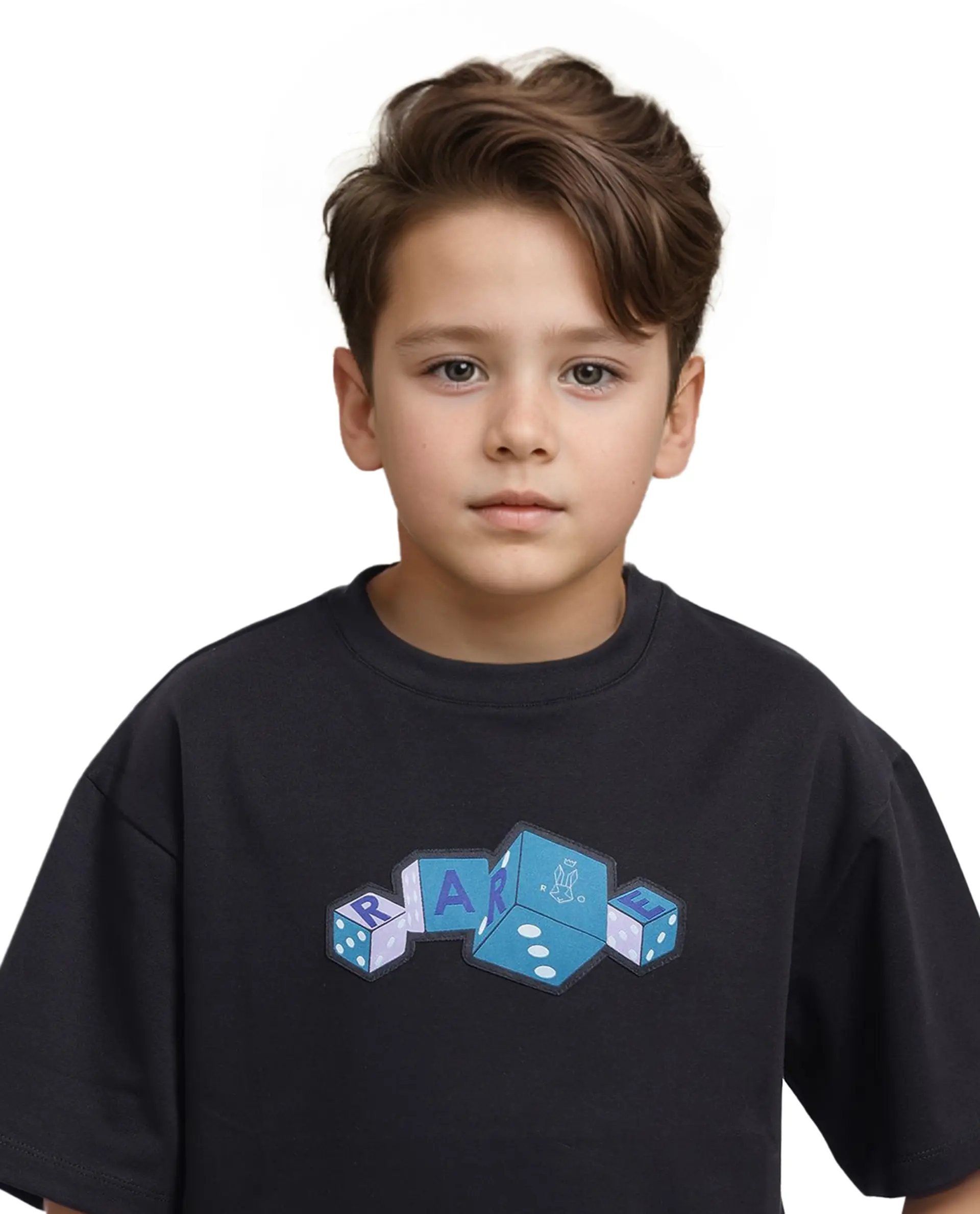 Rare Ones Kids Dice Black Cotton Half Sleeves Crew Neck Boxy Fit Applique Print T-Shirt - Image 5