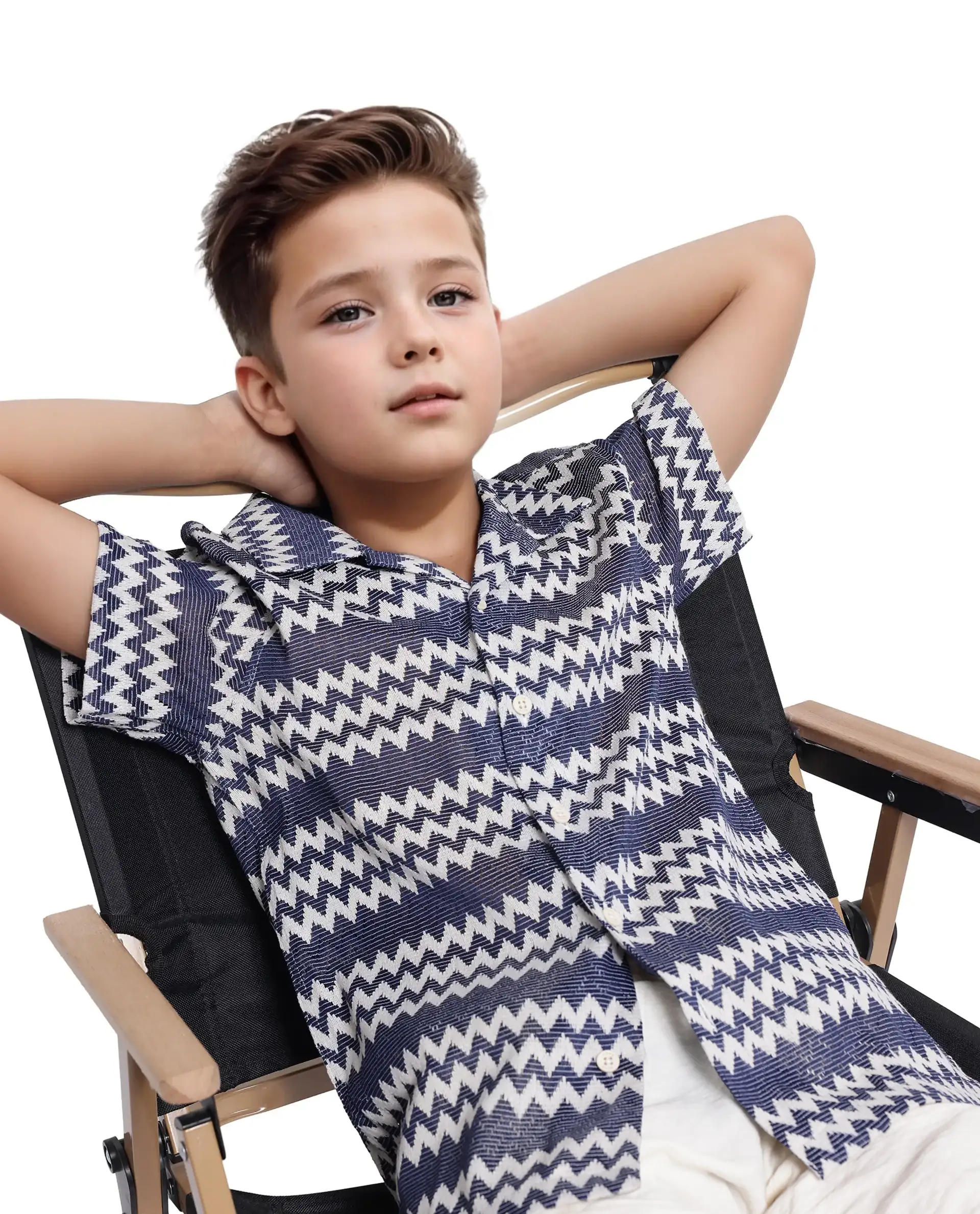 Rare Ones Kids Dio Blue Cotton Poly Half Sleeve Cuban Collar Dobby Shirt - Image 2