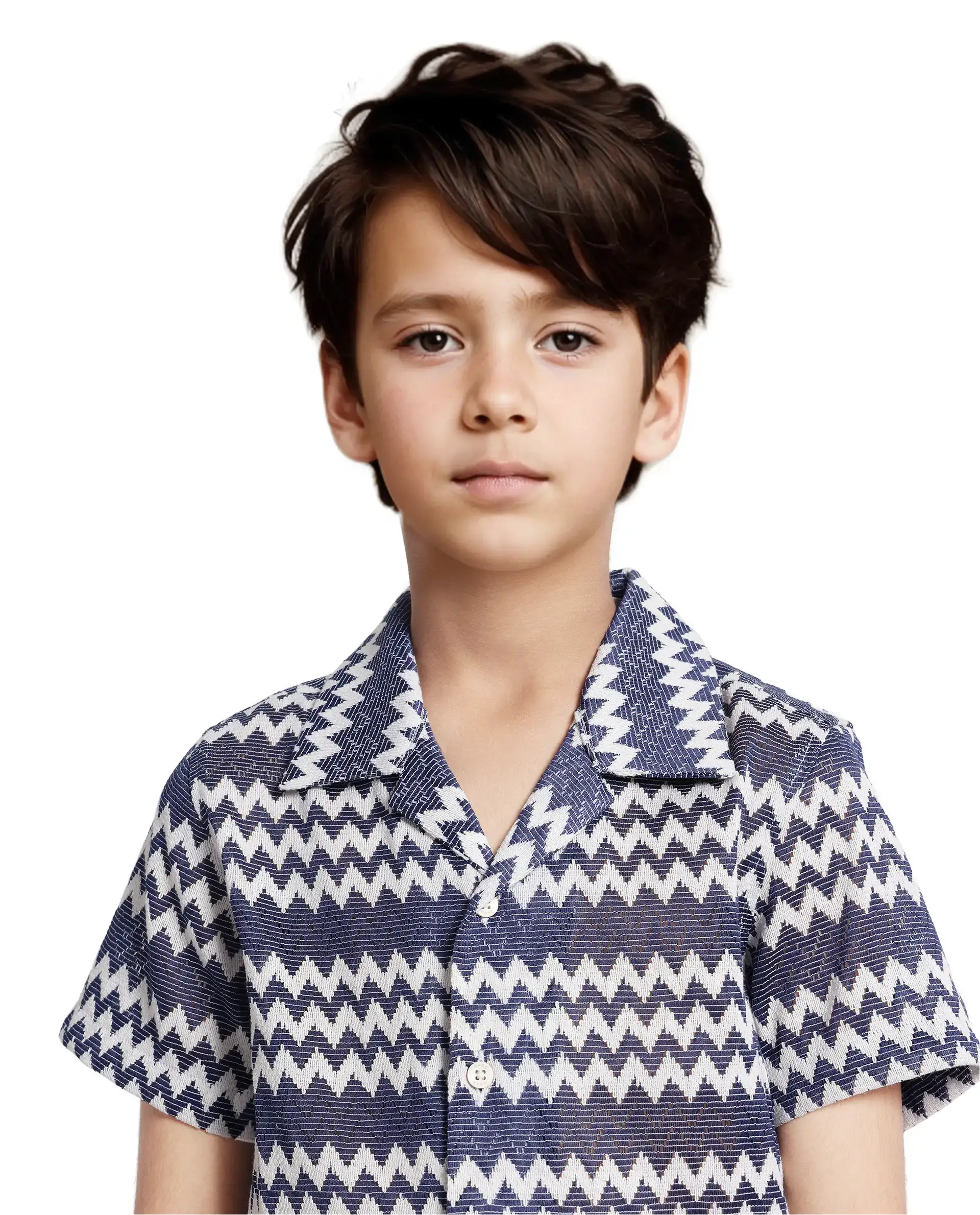 Rare Ones Kids Dio Blue Cotton Poly Half Sleeve Cuban Collar Dobby Shirt - Image 3