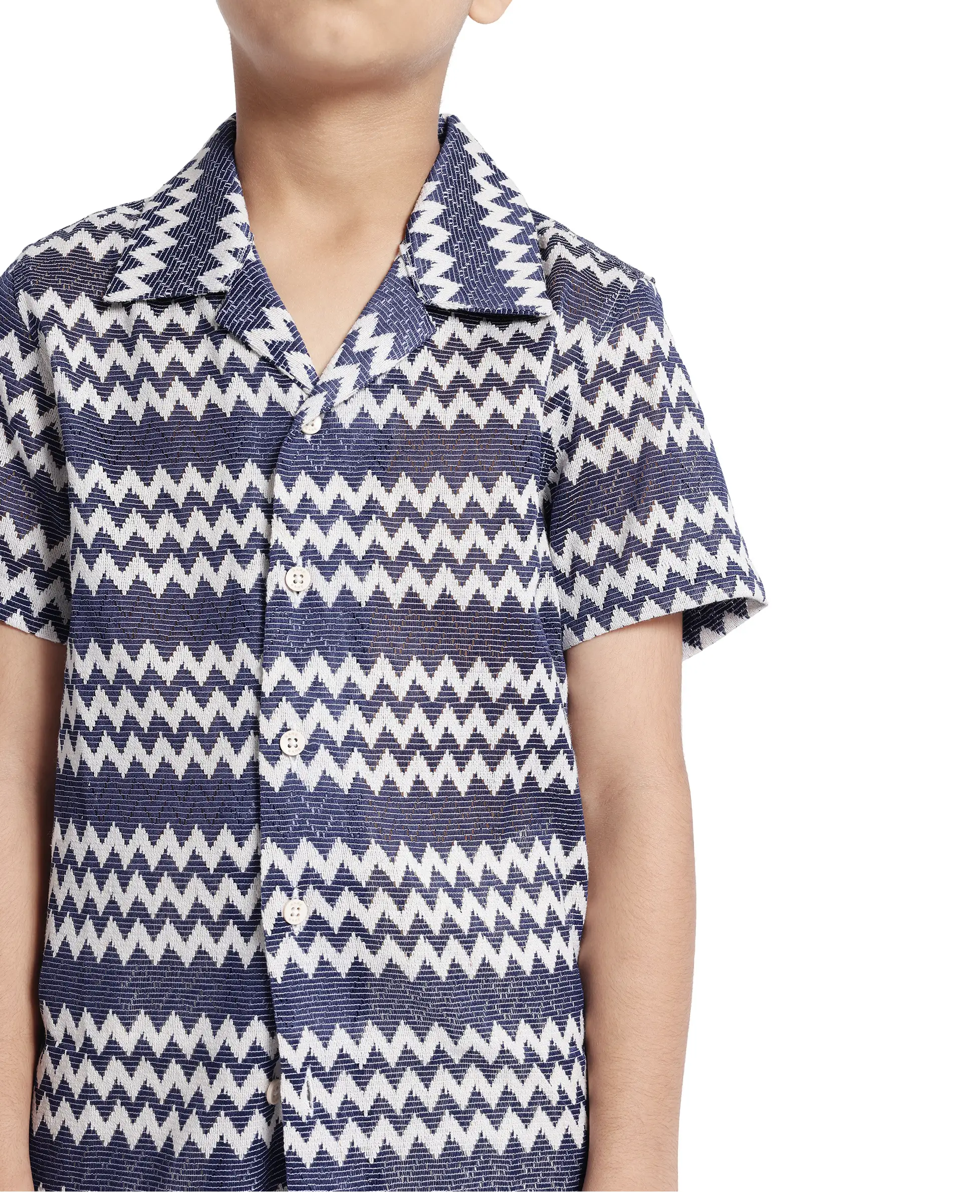 Rare Ones Kids Dio Blue Cotton Poly Half Sleeve Cuban Collar Dobby Shirt - Image 4