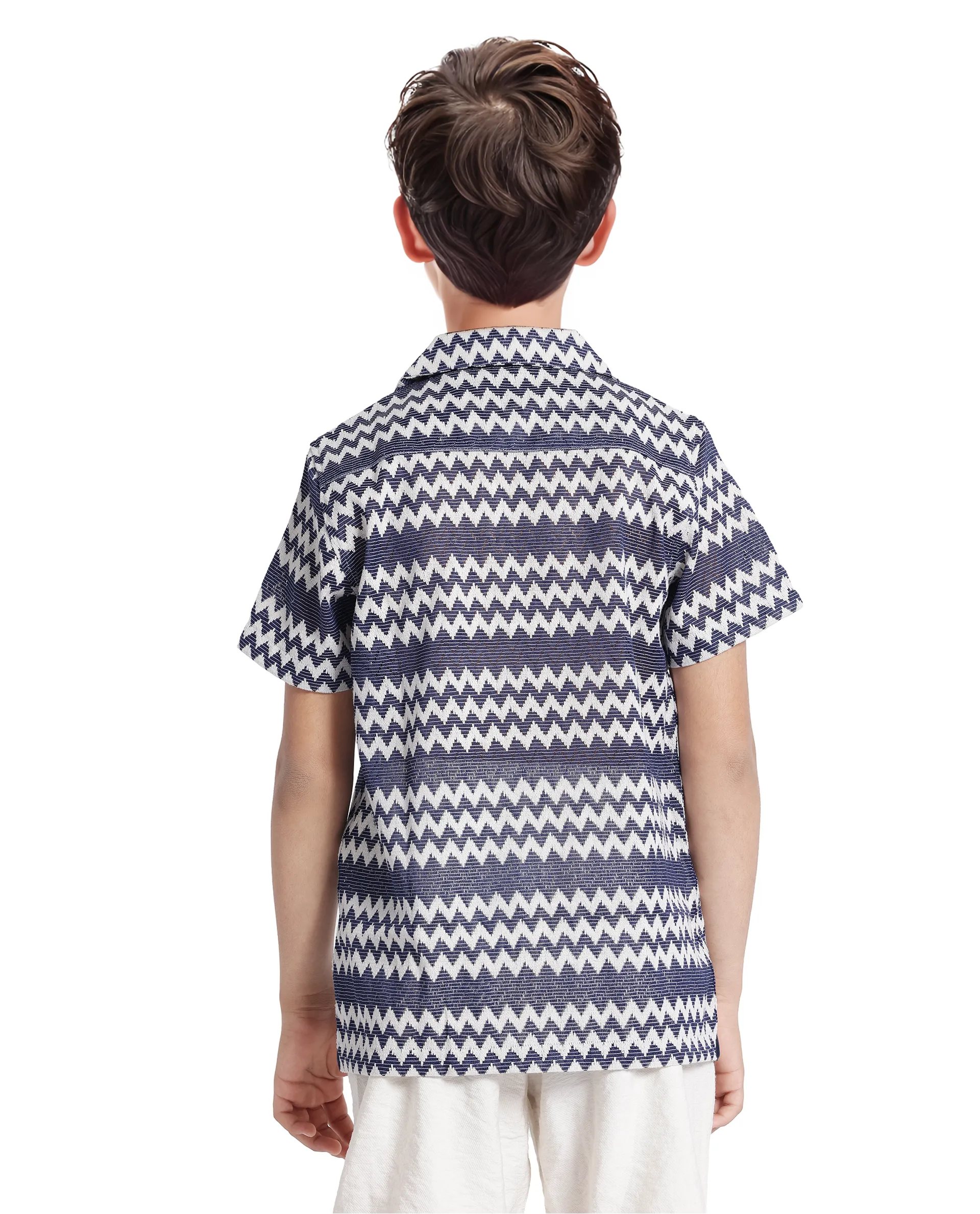 Rare Ones Kids Dio Blue Cotton Poly Half Sleeve Cuban Collar Dobby Shirt - Image 8