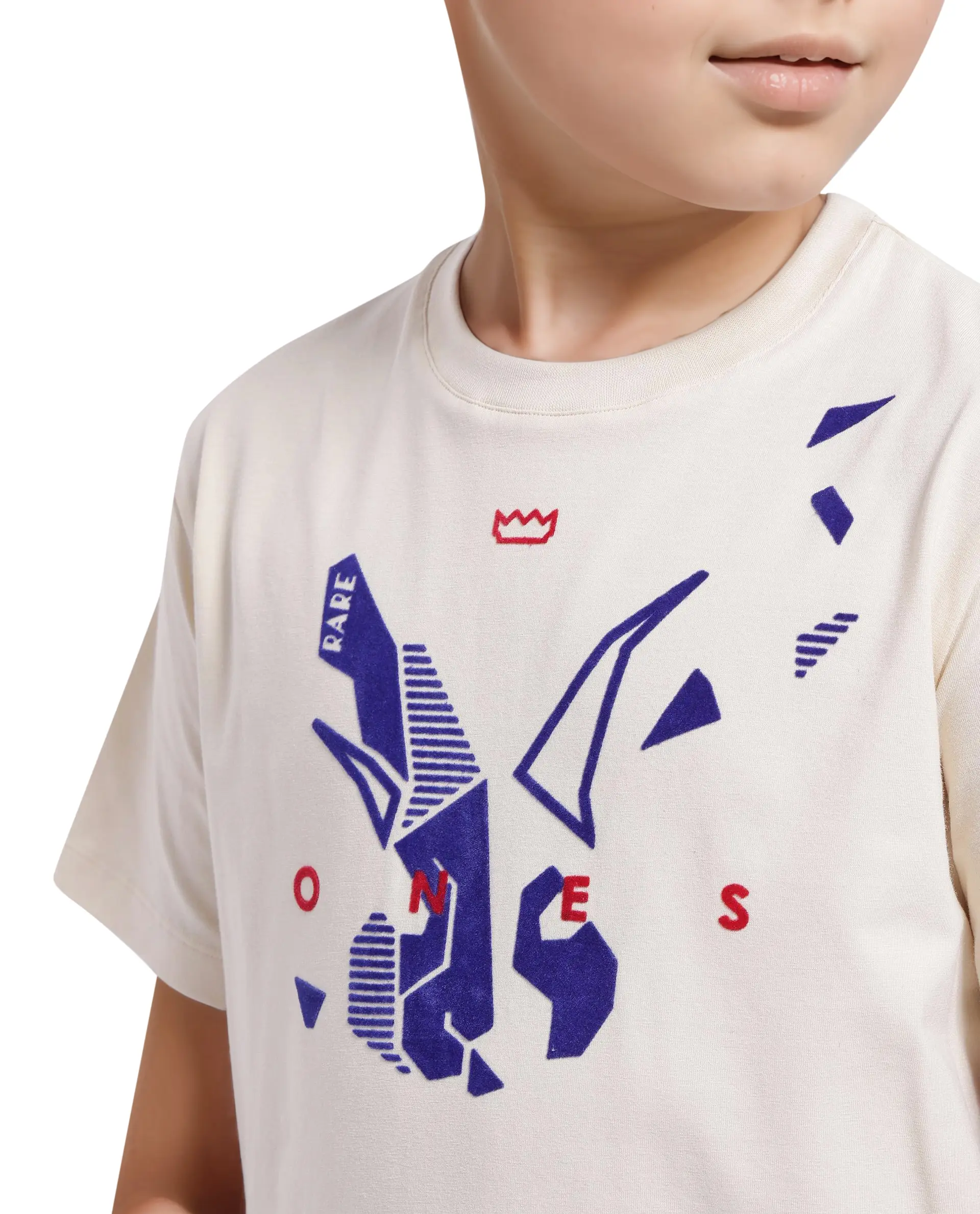 Rare Ones Kids Div Off White Cotton Short Sleeve Crew Neck Regular Fit Flock Print T-Shirt - Image 4