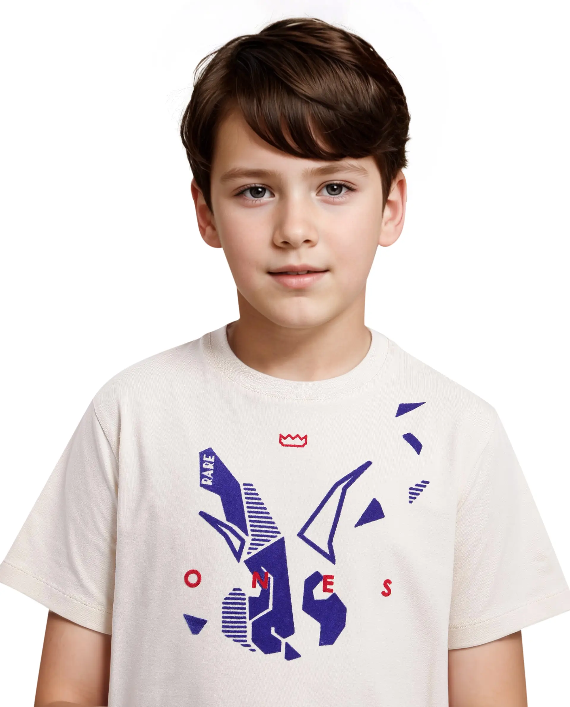 Rare Ones Kids Div Off White Cotton Short Sleeve Crew Neck Regular Fit Flock Print T-Shirt - Image 5