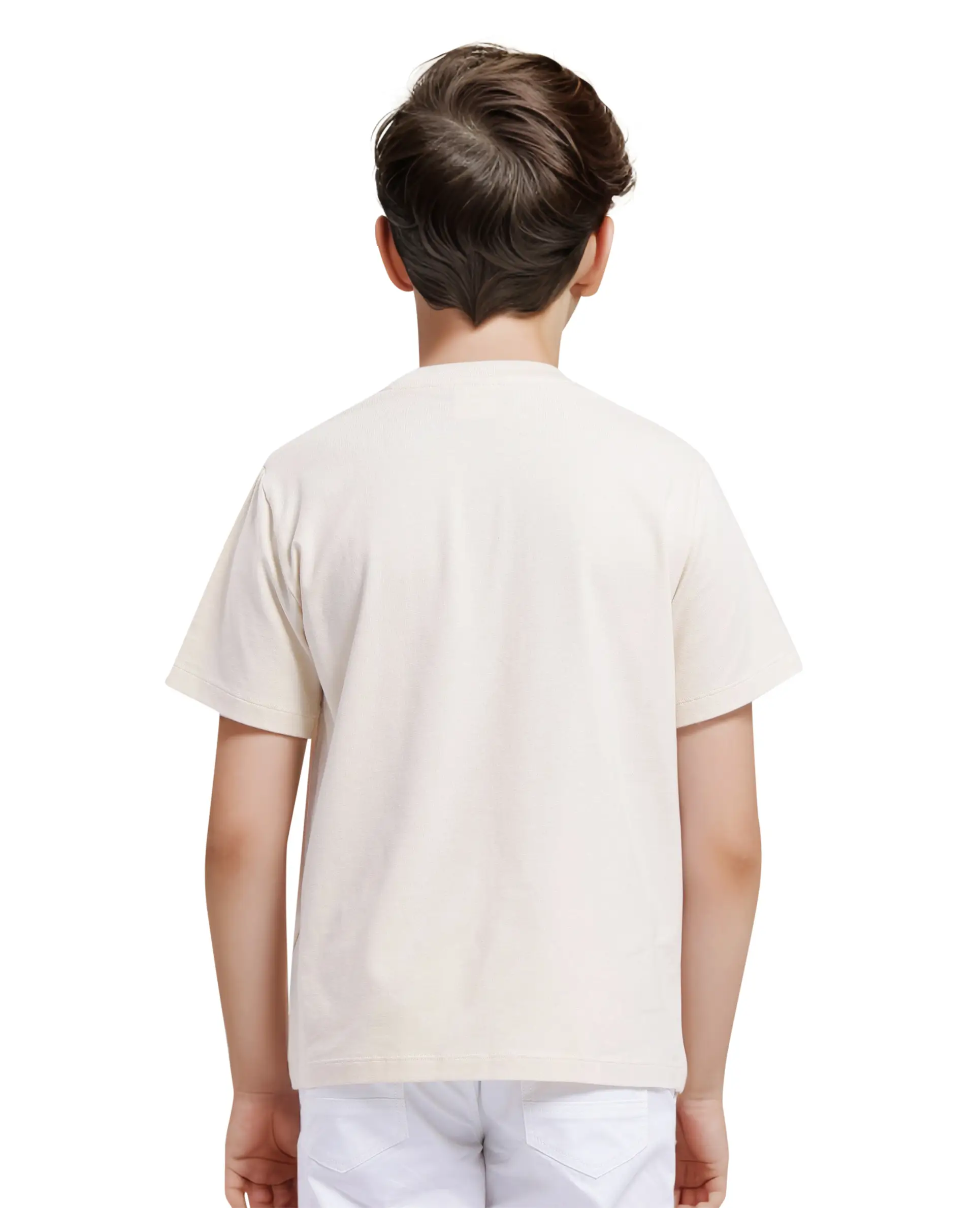 Rare Ones Kids Div Off White Cotton Short Sleeve Crew Neck Regular Fit Flock Print T-Shirt - Image 8