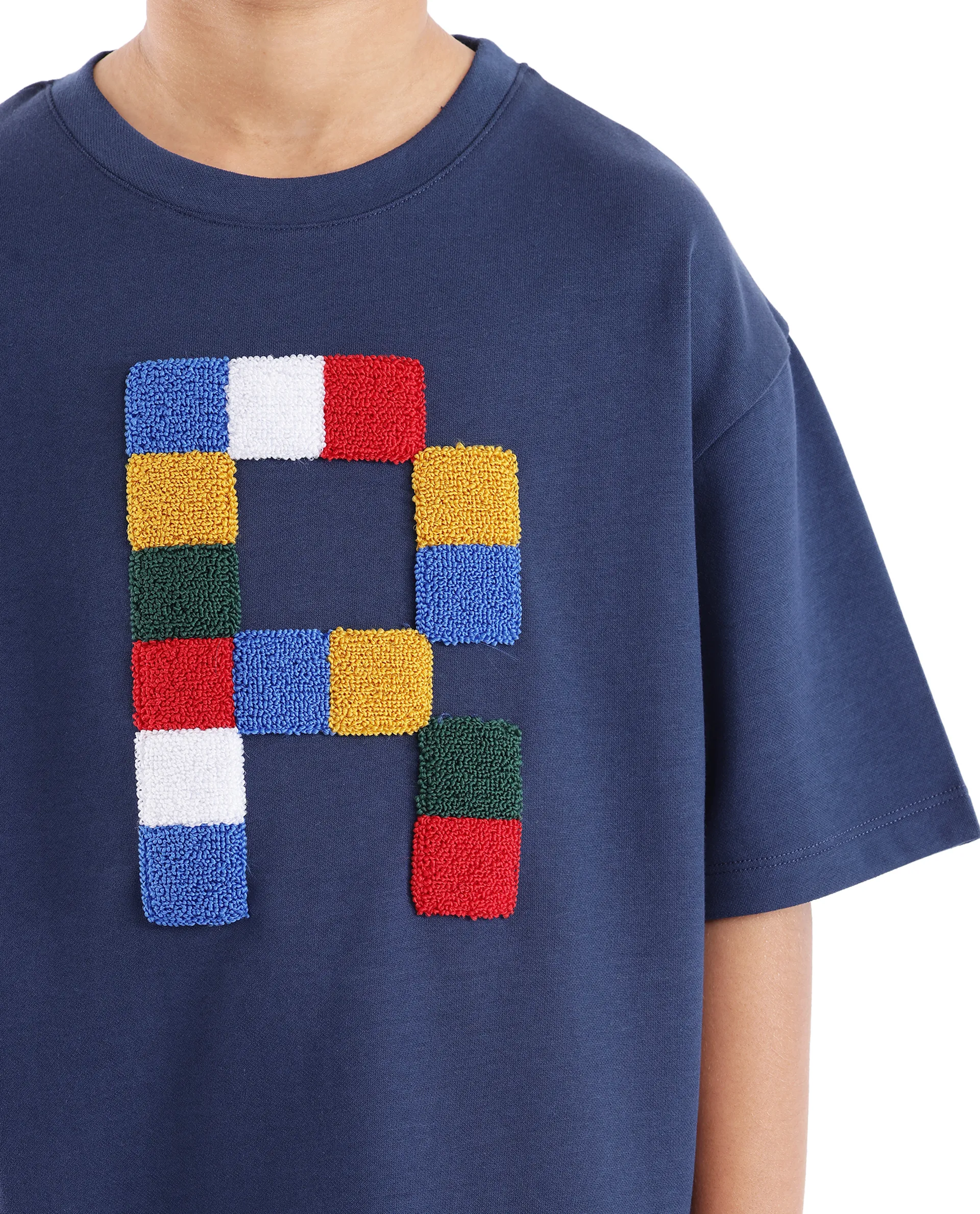 Rare Ones Kids Doe Navy Cotton Poly Short Sleeve Crew Neck Towel Embroidered Boxy T-Shirt - Image 4