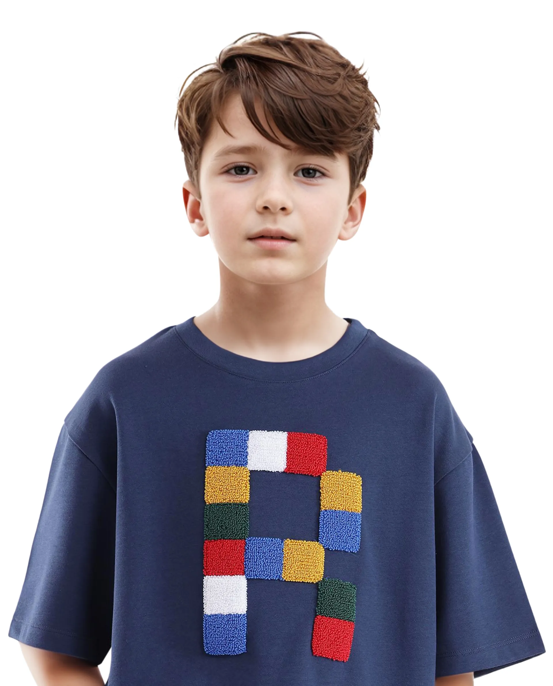 Rare Ones Kids Doe Navy Cotton Poly Short Sleeve Crew Neck Towel Embroidered Boxy T-Shirt - Image 6