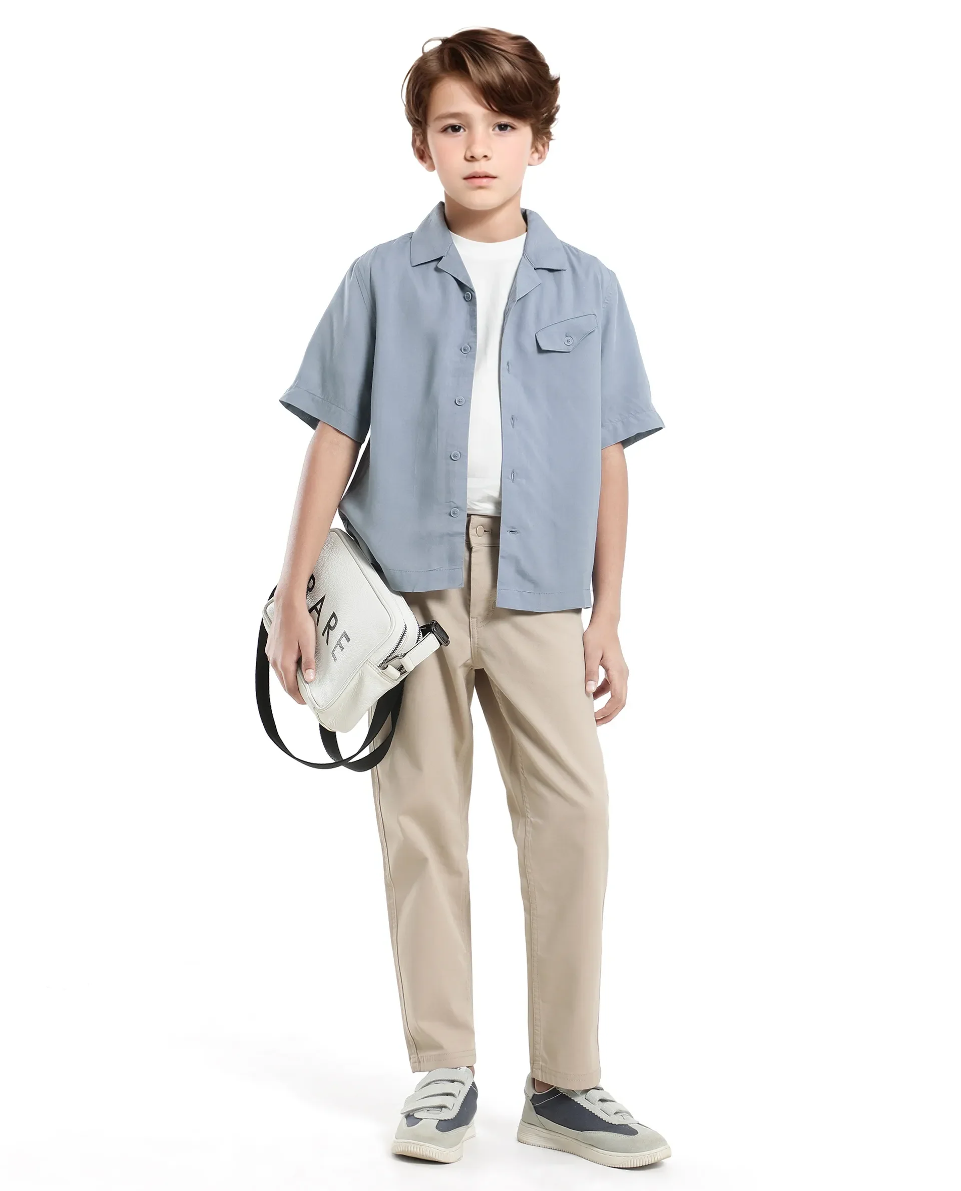 Rare Ones Kids Dubex Dusky Blue Modal Short Sleeve Solid Shirt - Image 2