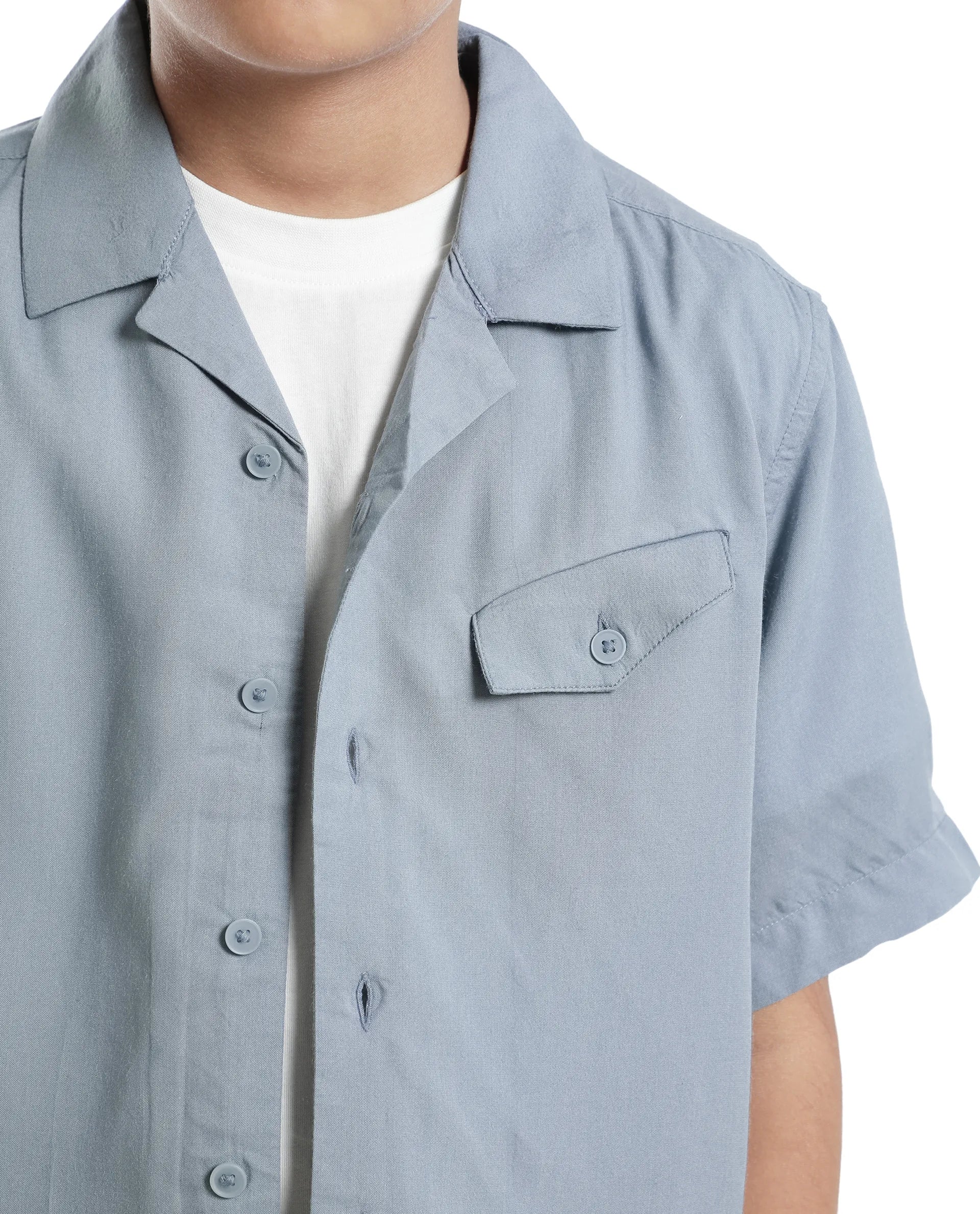 Rare Ones Kids Dubex Dusky Blue Modal Short Sleeve Solid Shirt - Image 4