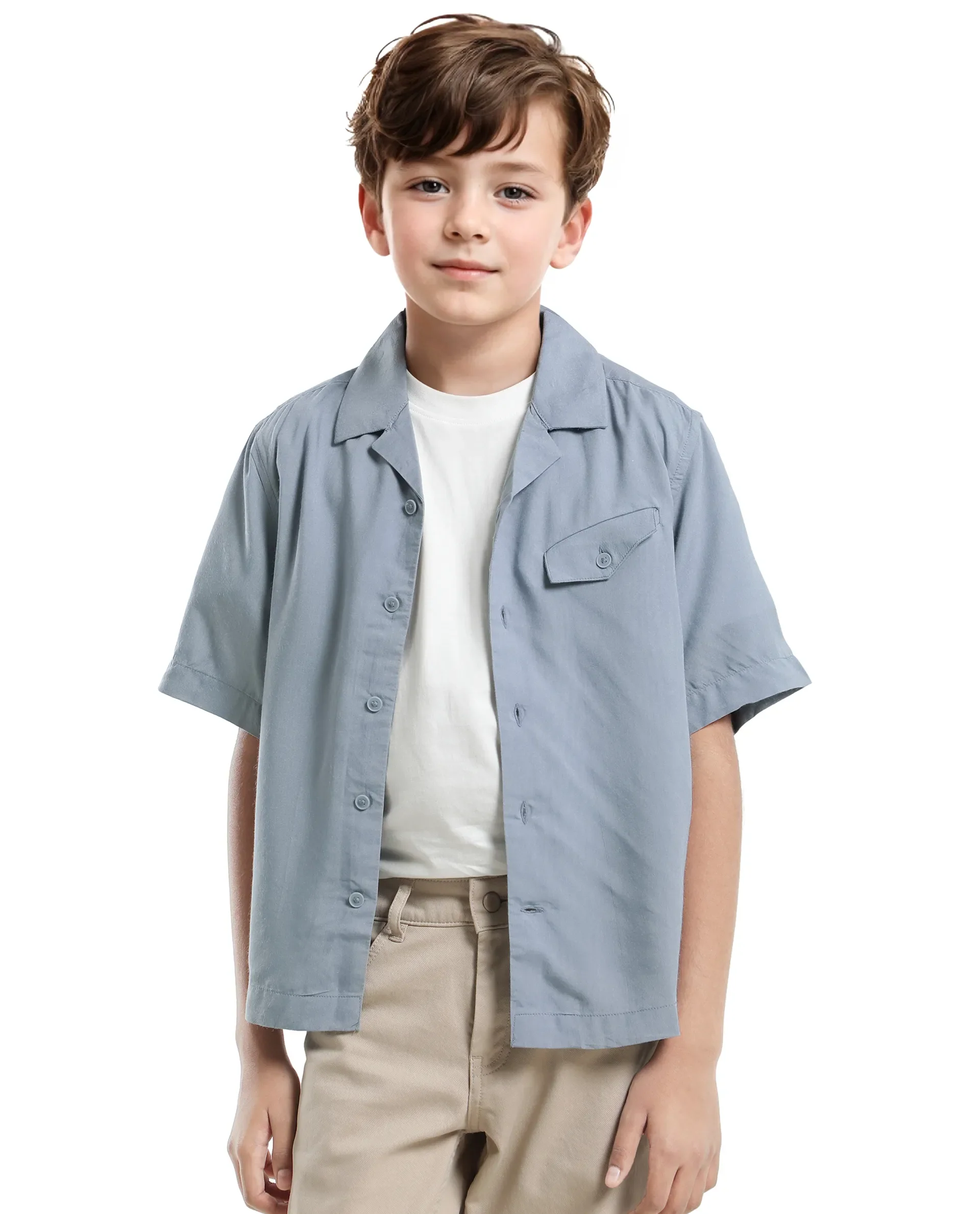Rare Ones Kids Dubex Dusky Blue Modal Short Sleeve Solid Shirt - Image 5