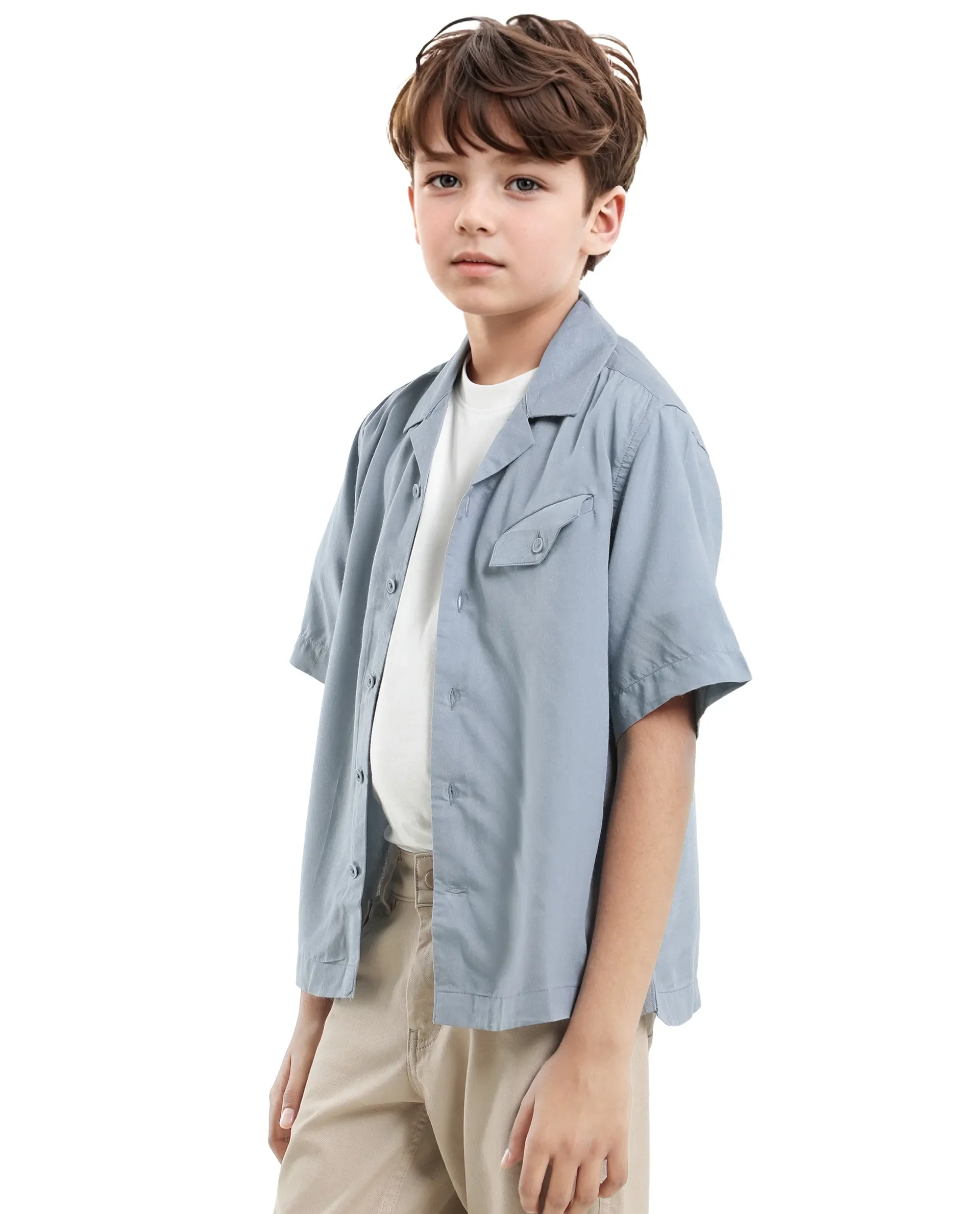 Rare Ones Kids Dubex Dusky Blue Modal Short Sleeve Solid Shirt - Image 6