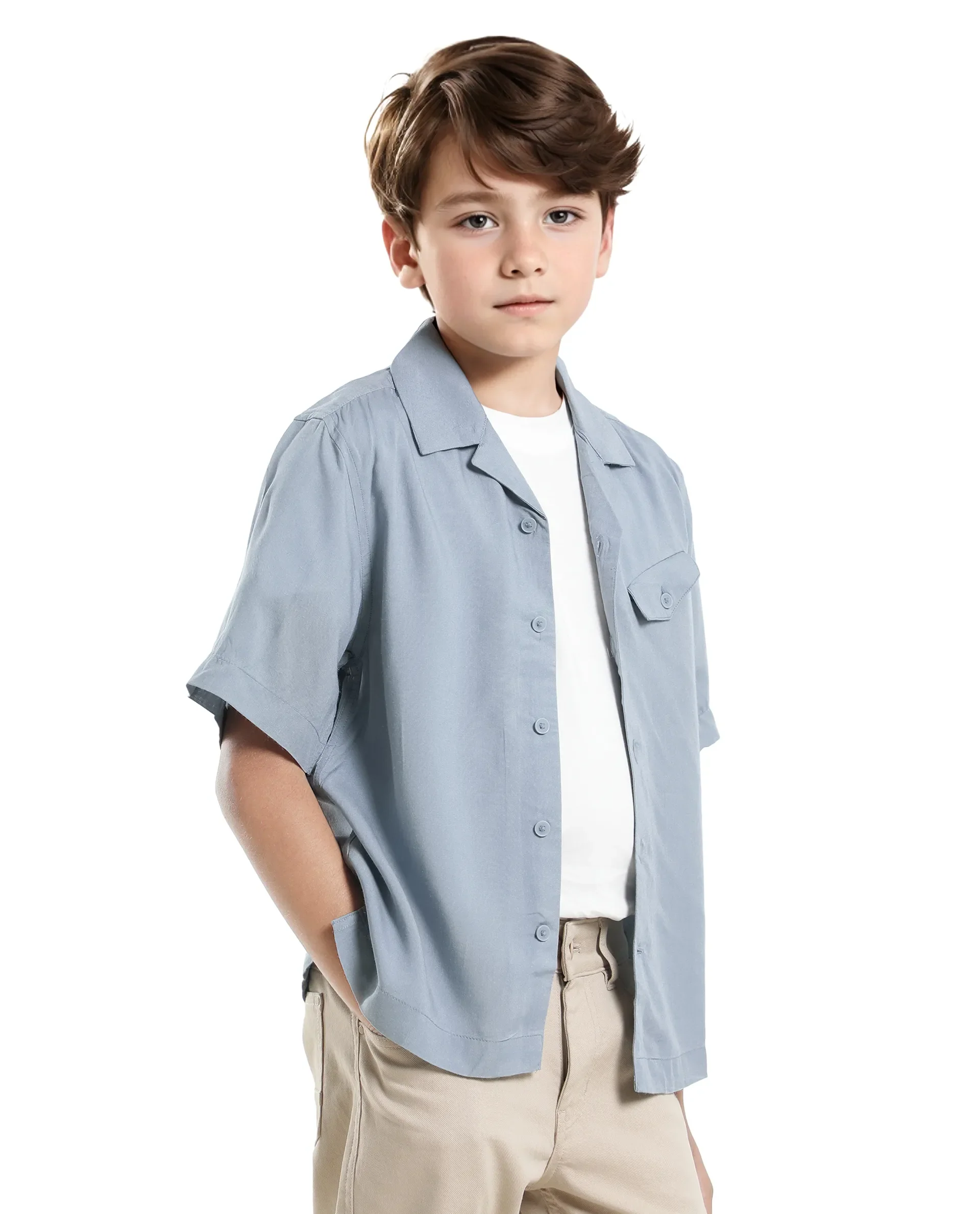 Rare Ones Kids Dubex Dusky Blue Modal Short Sleeve Solid Shirt - Image 7