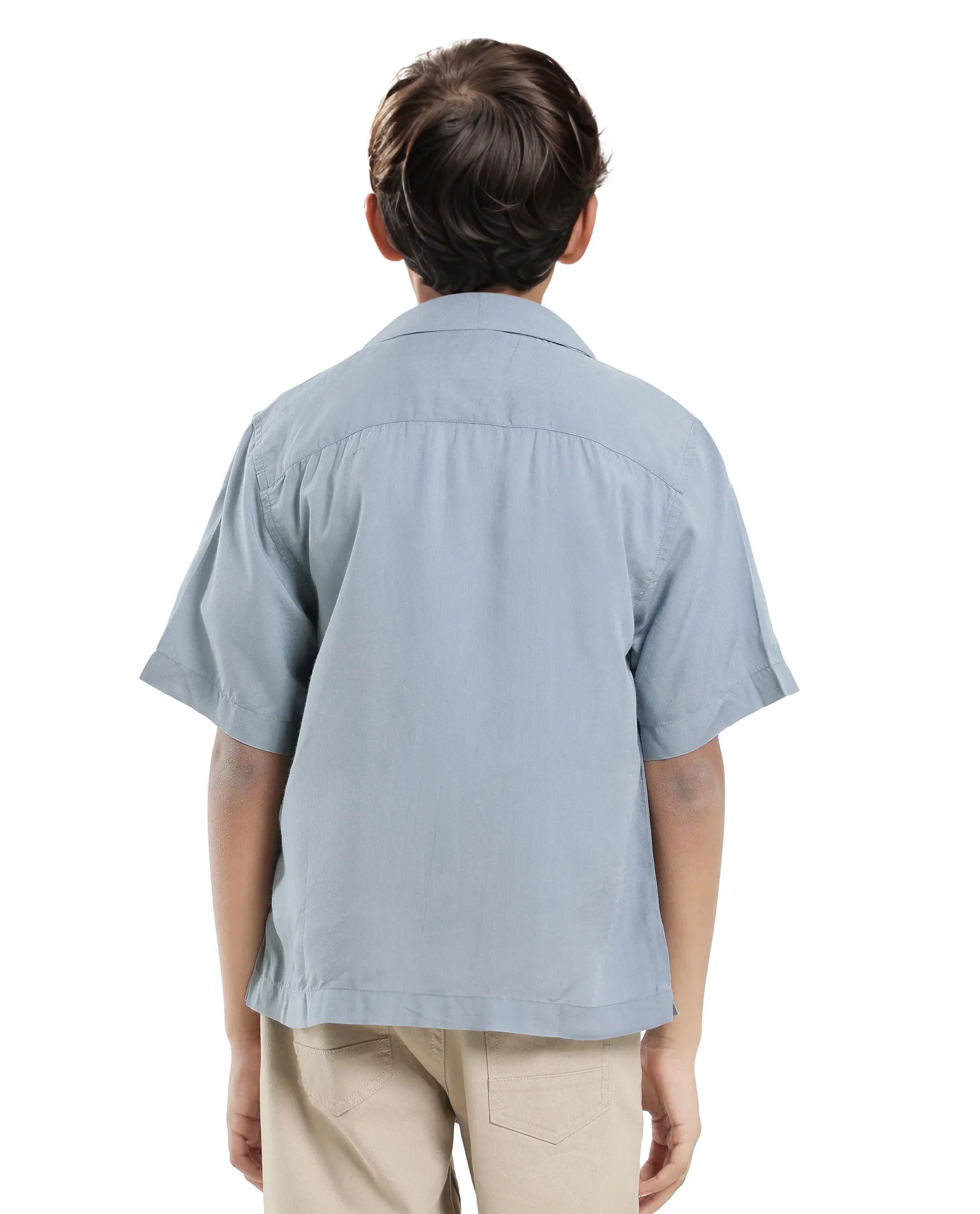Rare Ones Kids Dubex Dusky Blue Modal Short Sleeve Solid Shirt - Image 9