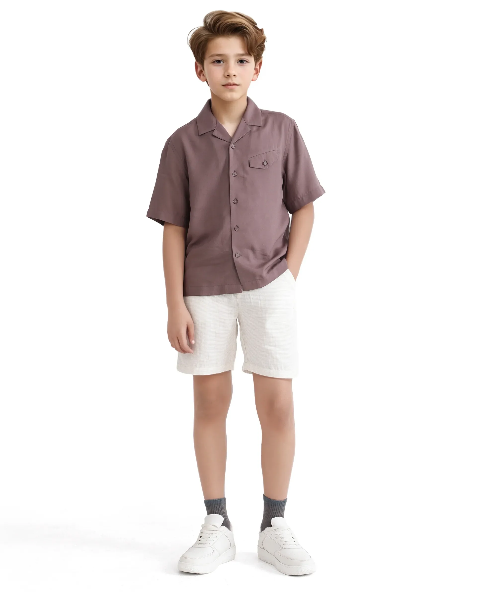 Rare Ones Kids Dubex Dusky Brown Modal Short Sleeve Solid Shirt - Image 2