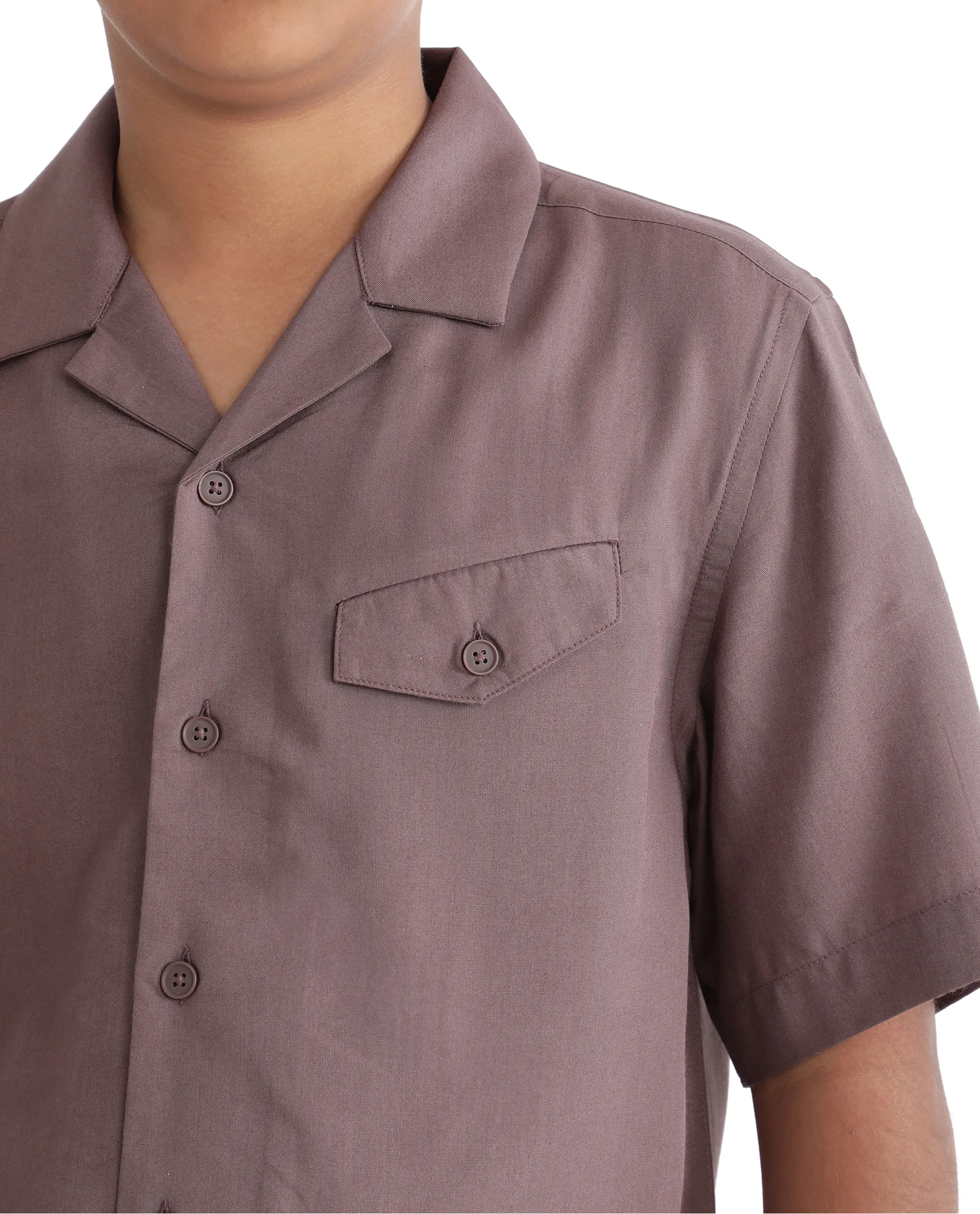 Rare Ones Kids Dubex Dusky Brown Modal Short Sleeve Solid Shirt - Image 3