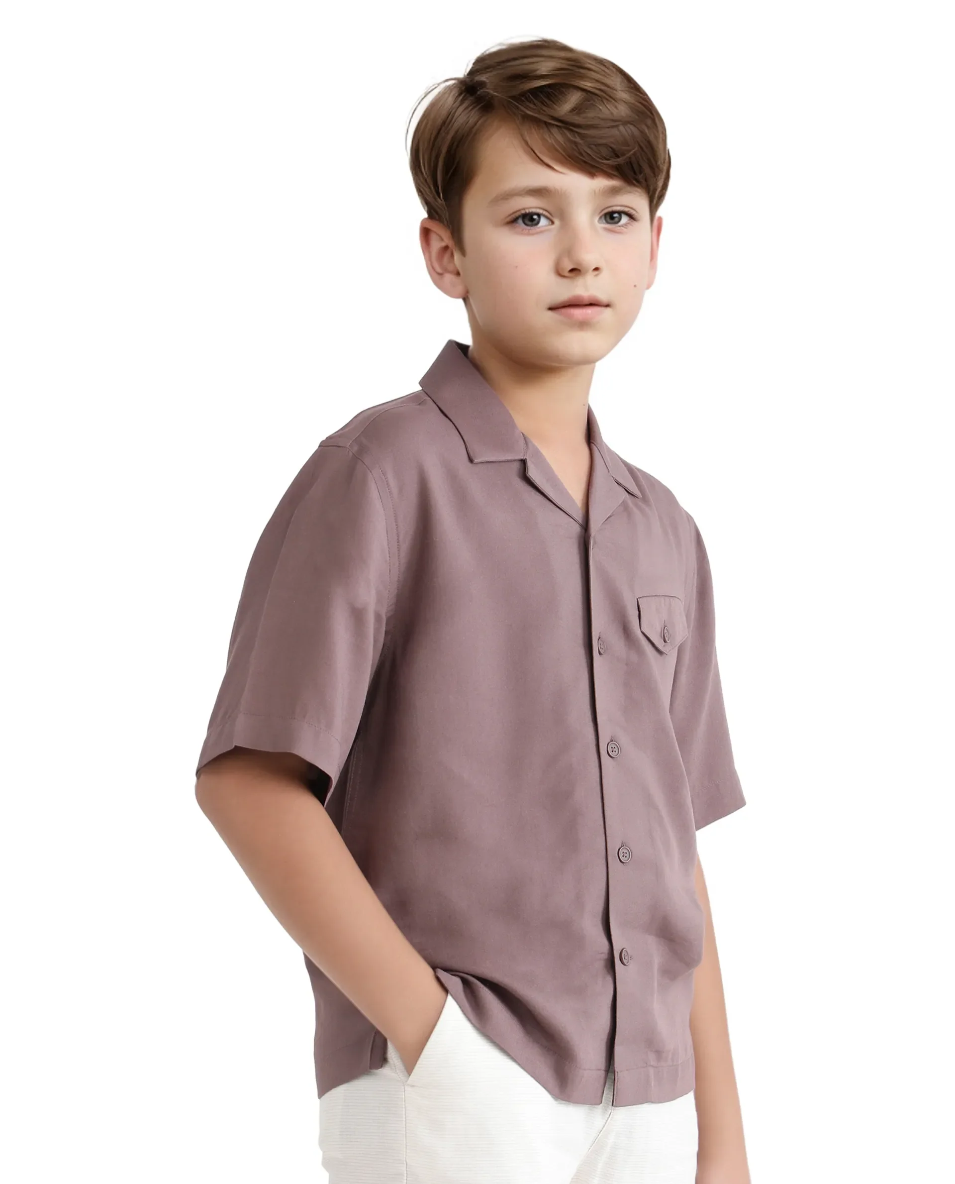 Rare Ones Kids Dubex Dusky Brown Modal Short Sleeve Solid Shirt - Image 4