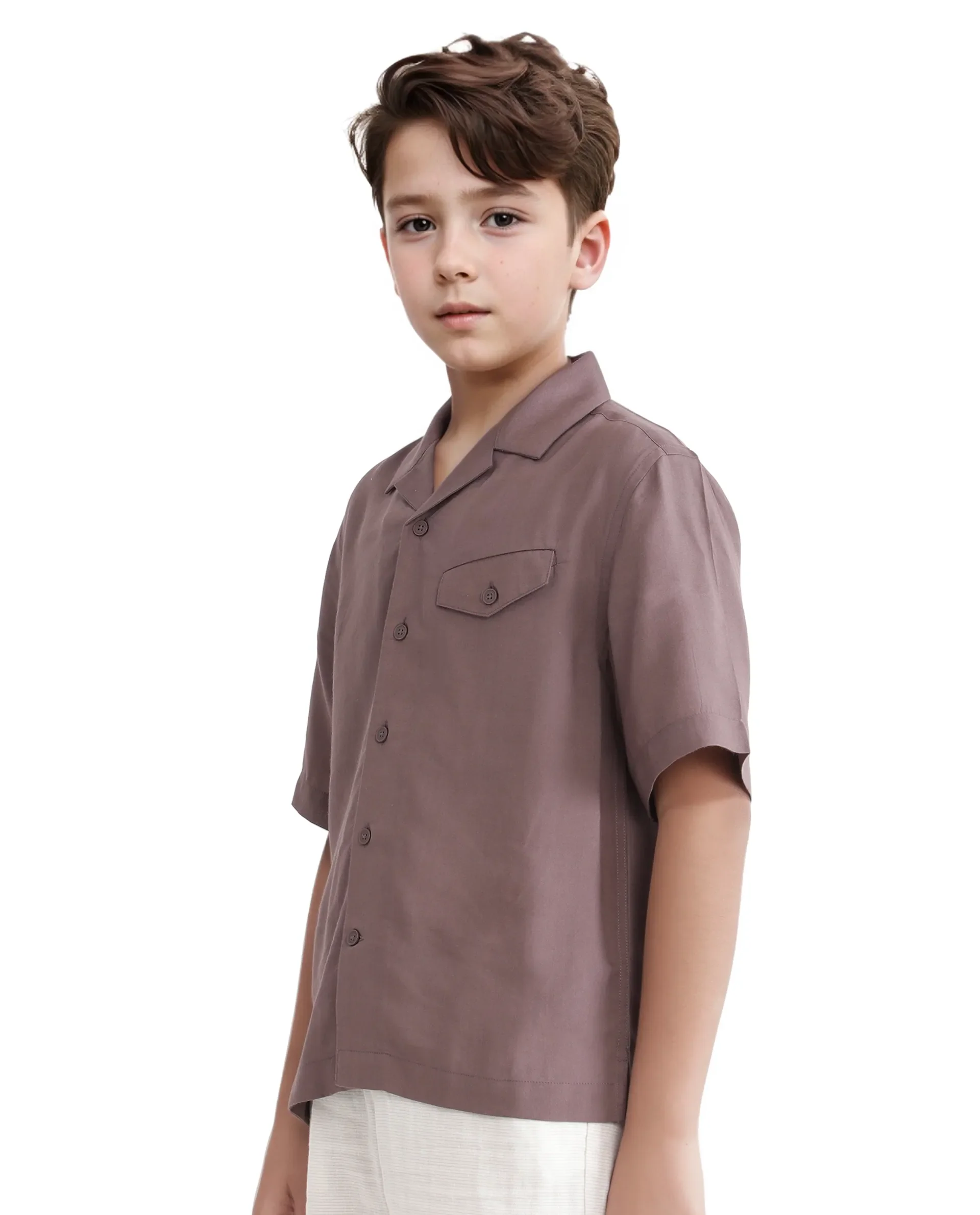 Rare Ones Kids Dubex Dusky Brown Modal Short Sleeve Solid Shirt - Image 5